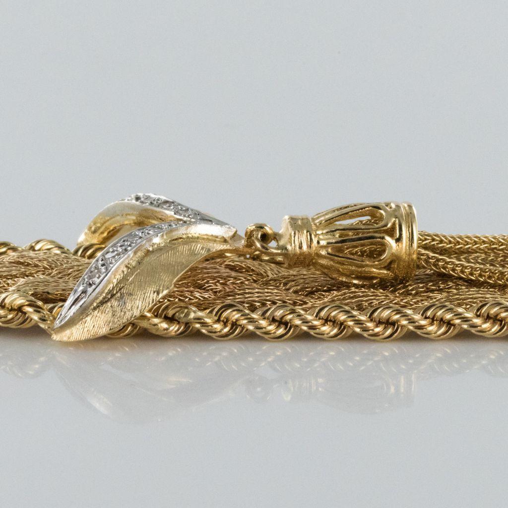 1960s Retro Yellow Gold Braid Diamonds Bracelet 4