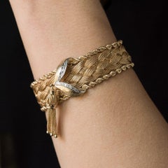 1960s Retro Yellow Gold Braid Diamonds Bracelet