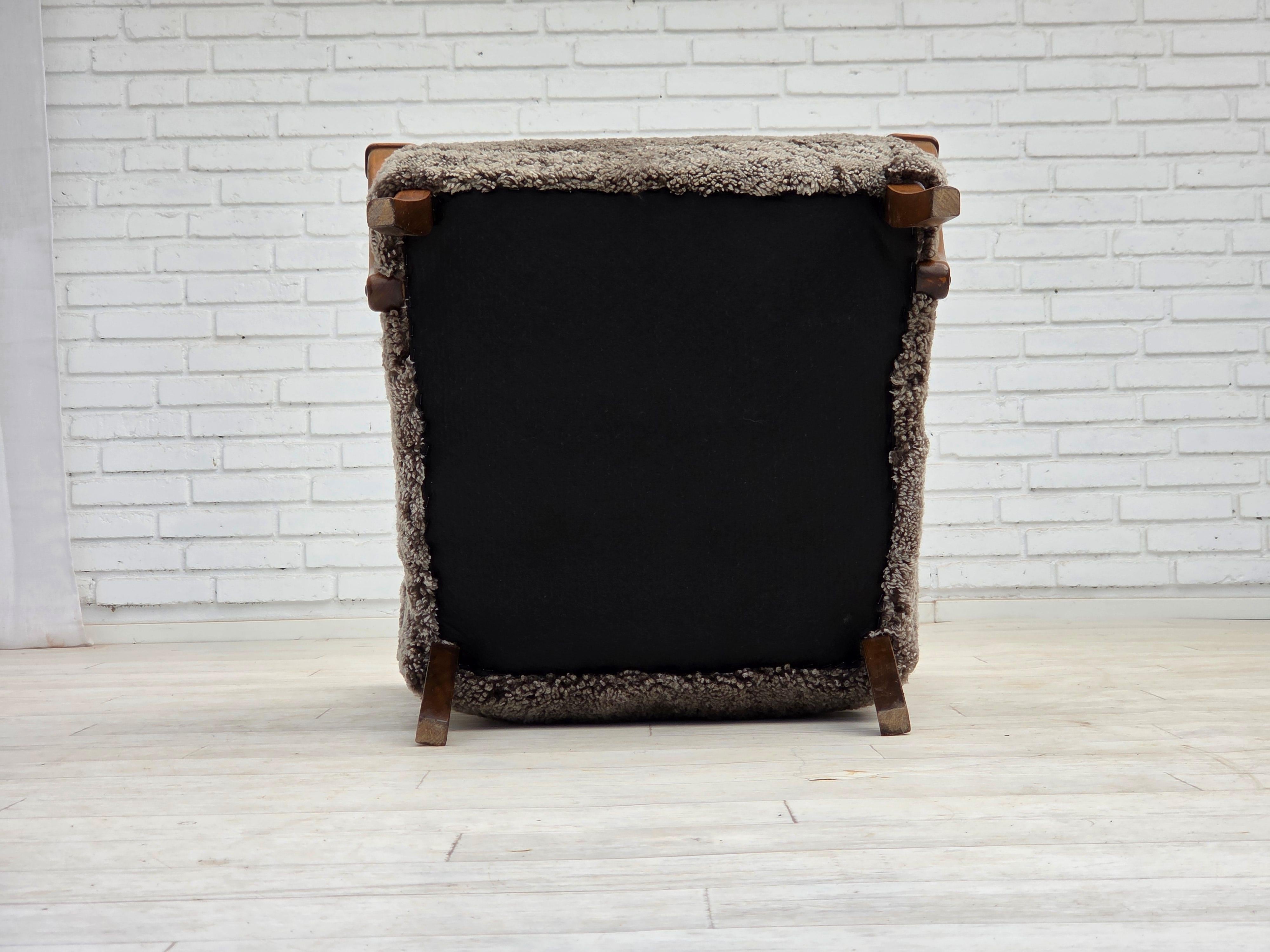 1960s, reupholstered Danish armchair, New Zealand genuine sheepskin. For Sale 4