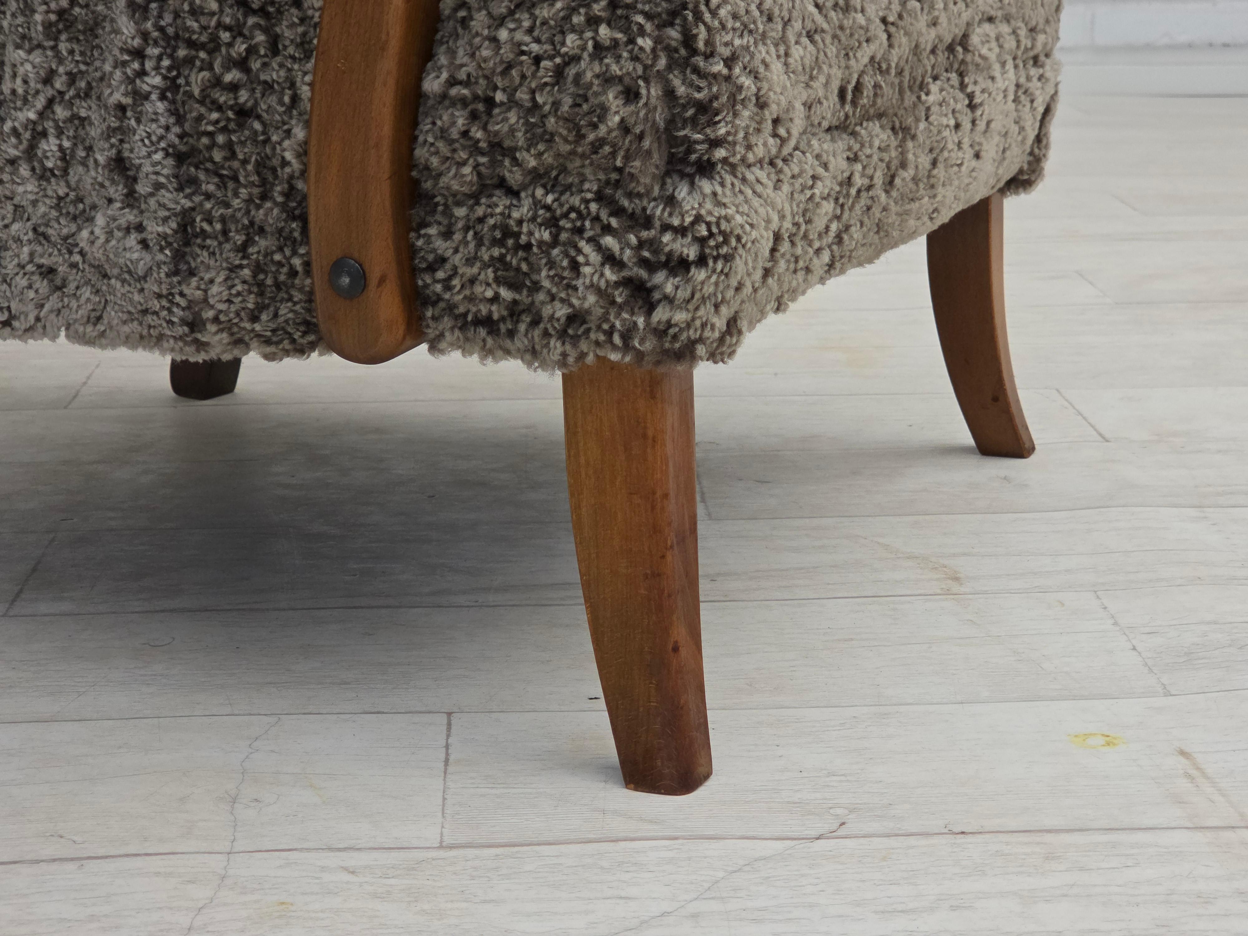 1960s, reupholstered Danish armchair, New Zealand genuine sheepskin. For Sale 5