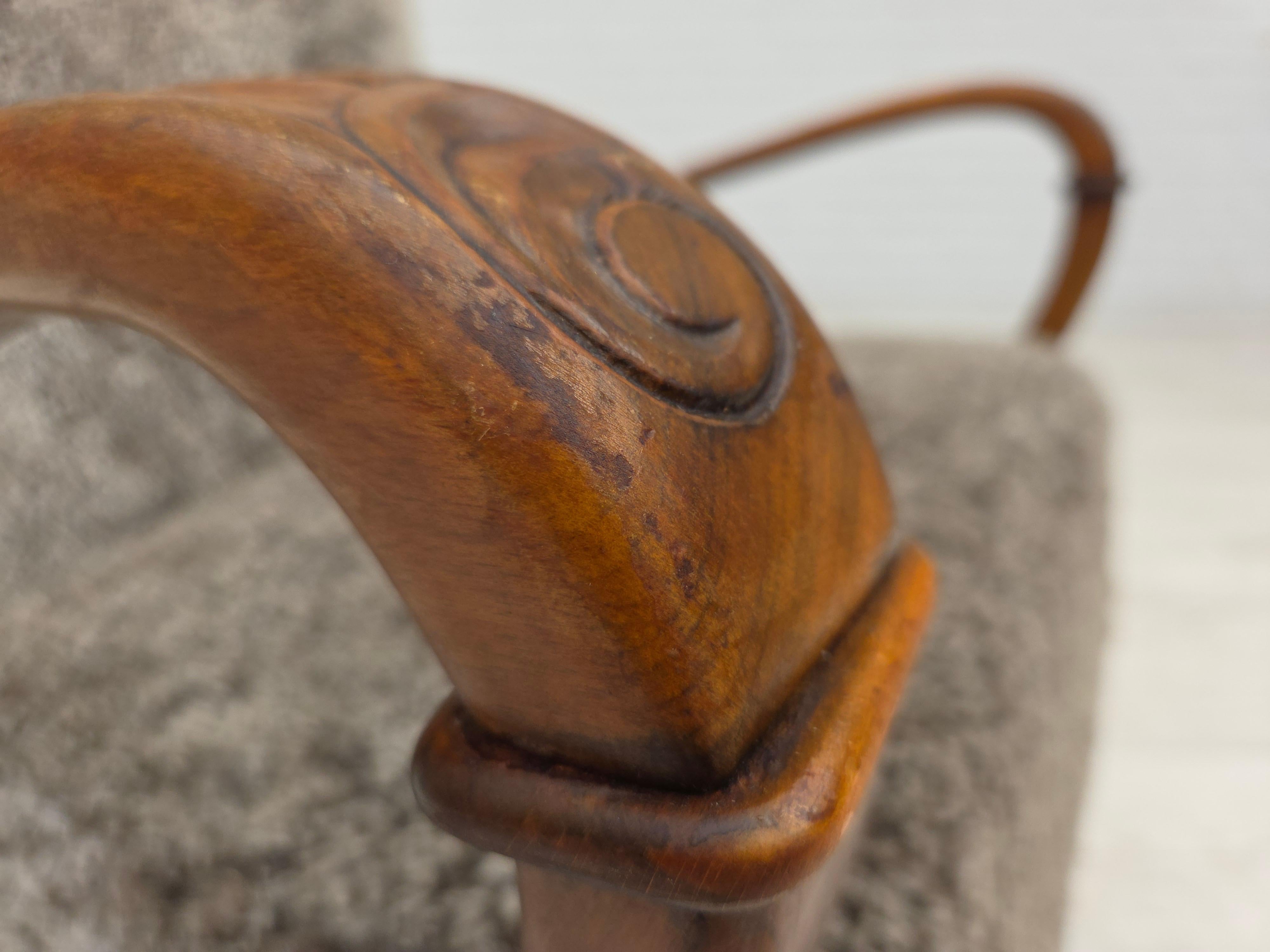 1960s, reupholstered Danish armchair, New Zealand genuine sheepskin. For Sale 8