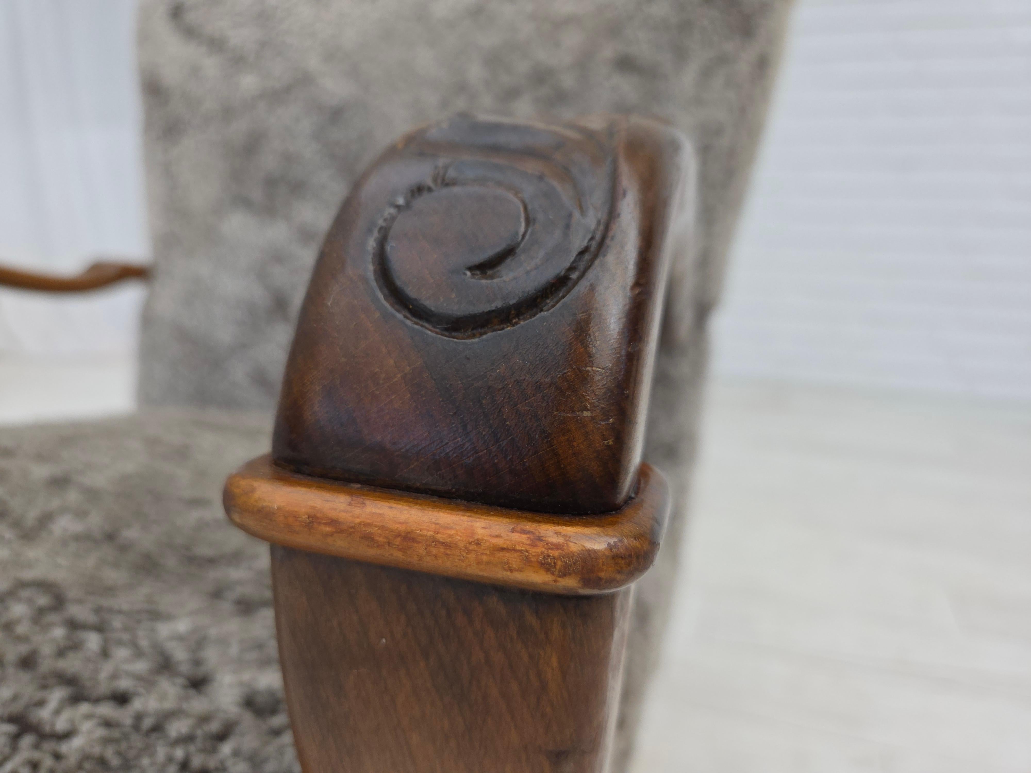 1960s, reupholstered Danish armchair, New Zealand genuine sheepskin. For Sale 10