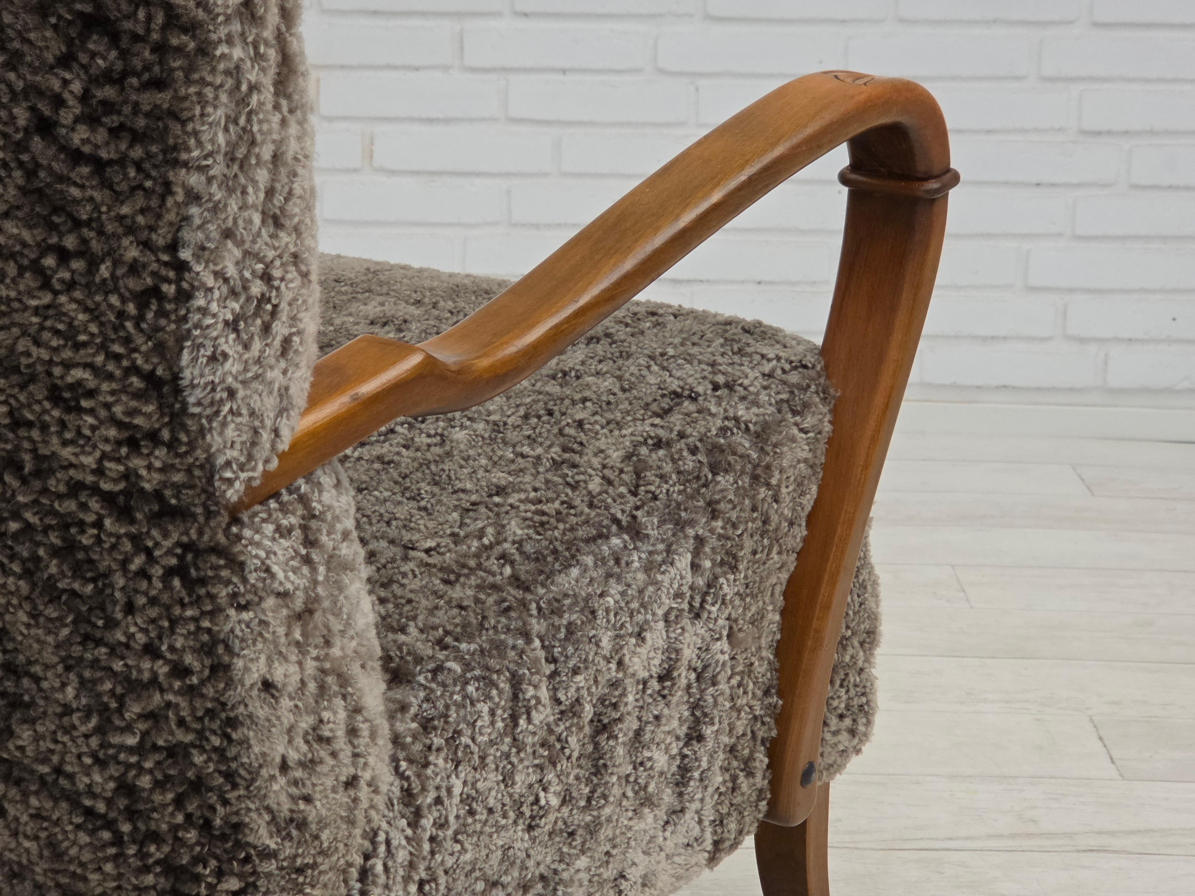 1960s, reupholstered Danish armchair, New Zealand genuine sheepskin. For Sale 12