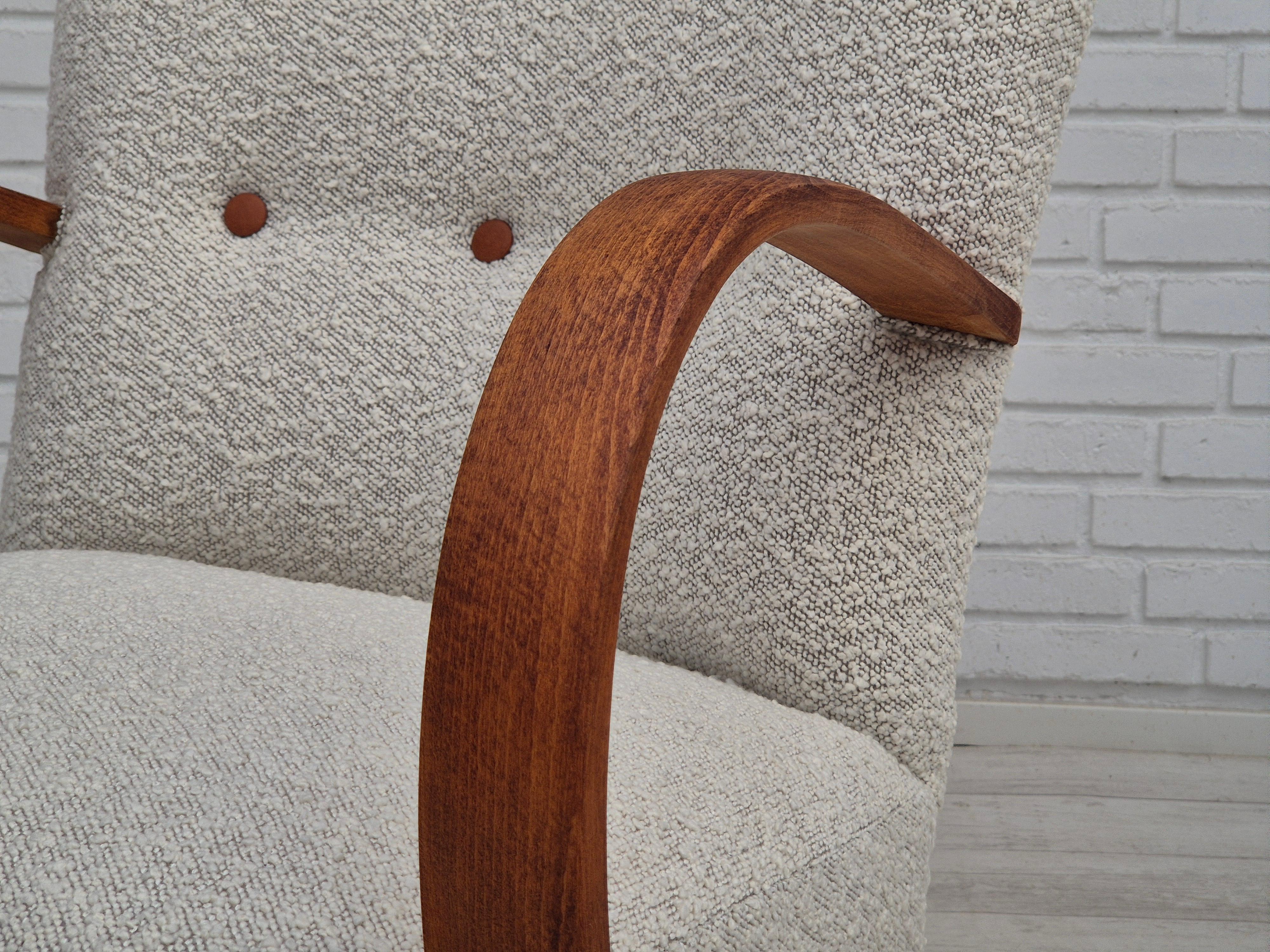 1960s, reupholstered Danish art-deco armchair, beech wood, leather. For Sale 5
