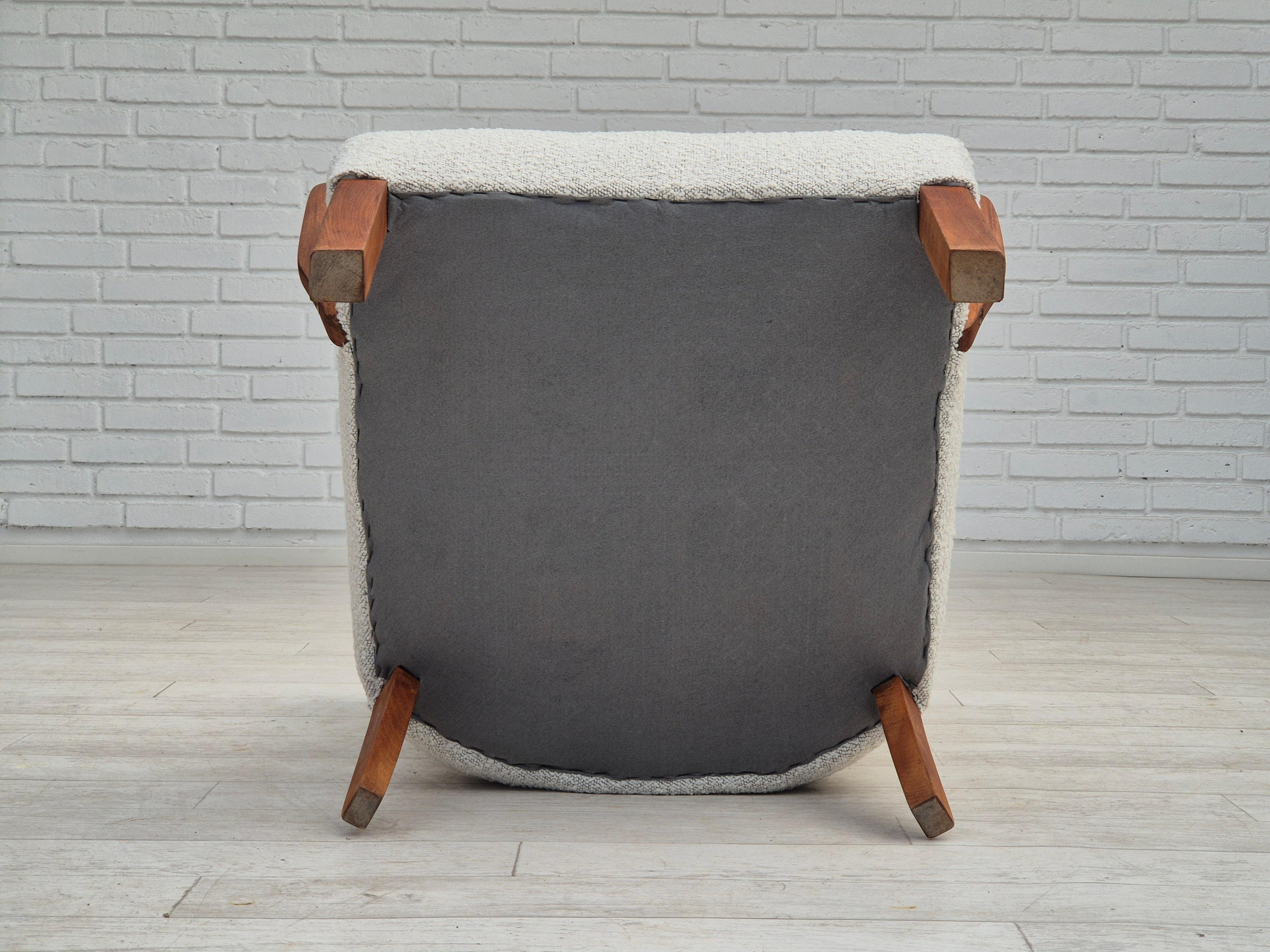 1960s, reupholstered Danish art-deco armchair, beech wood, leather. For Sale 7