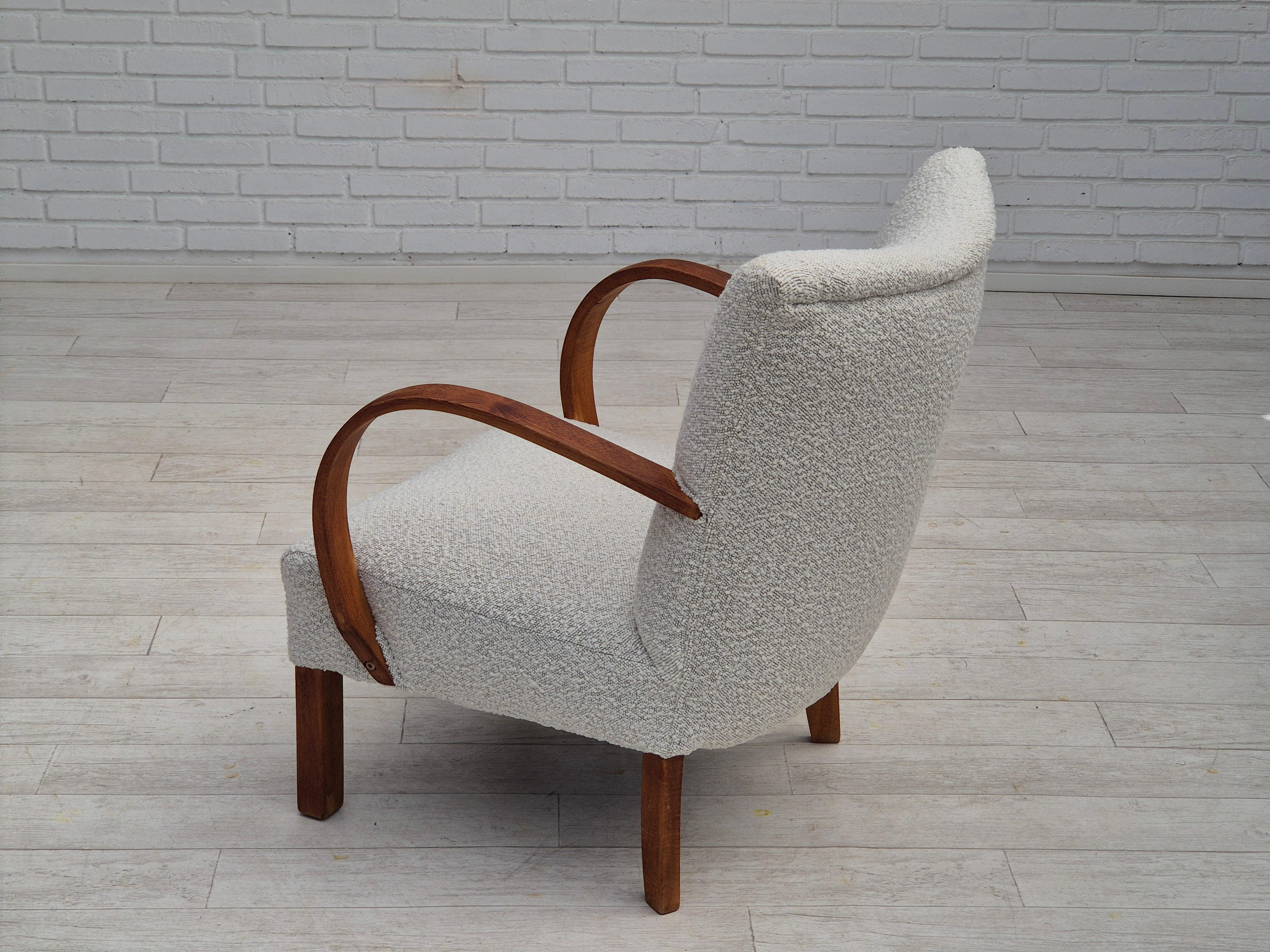 1960s, reupholstered Danish art-deco armchair, beech wood, leather. For Sale 10