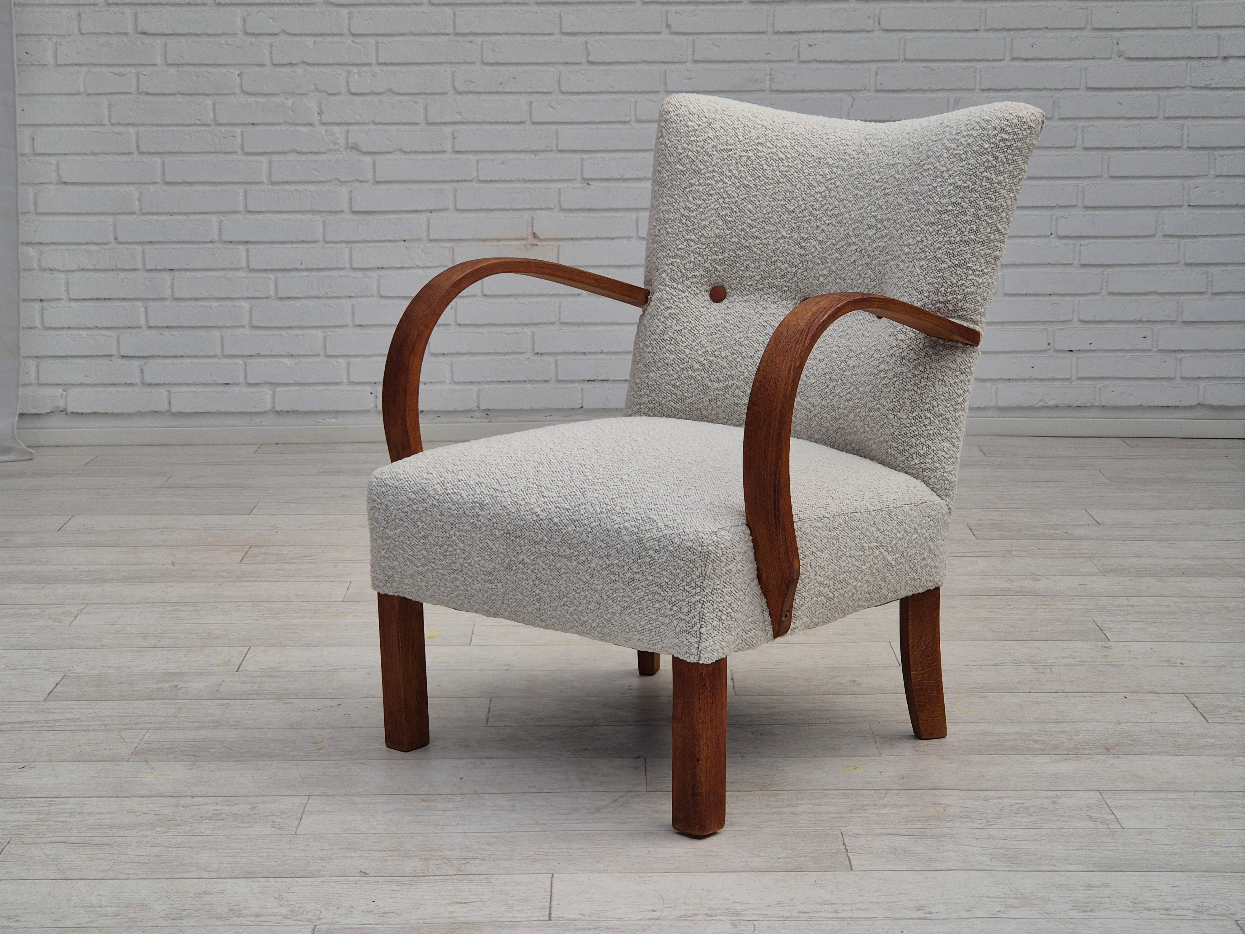 1960s, reupholstered Danish art-deco armchair, beech wood, leather. For Sale 11
