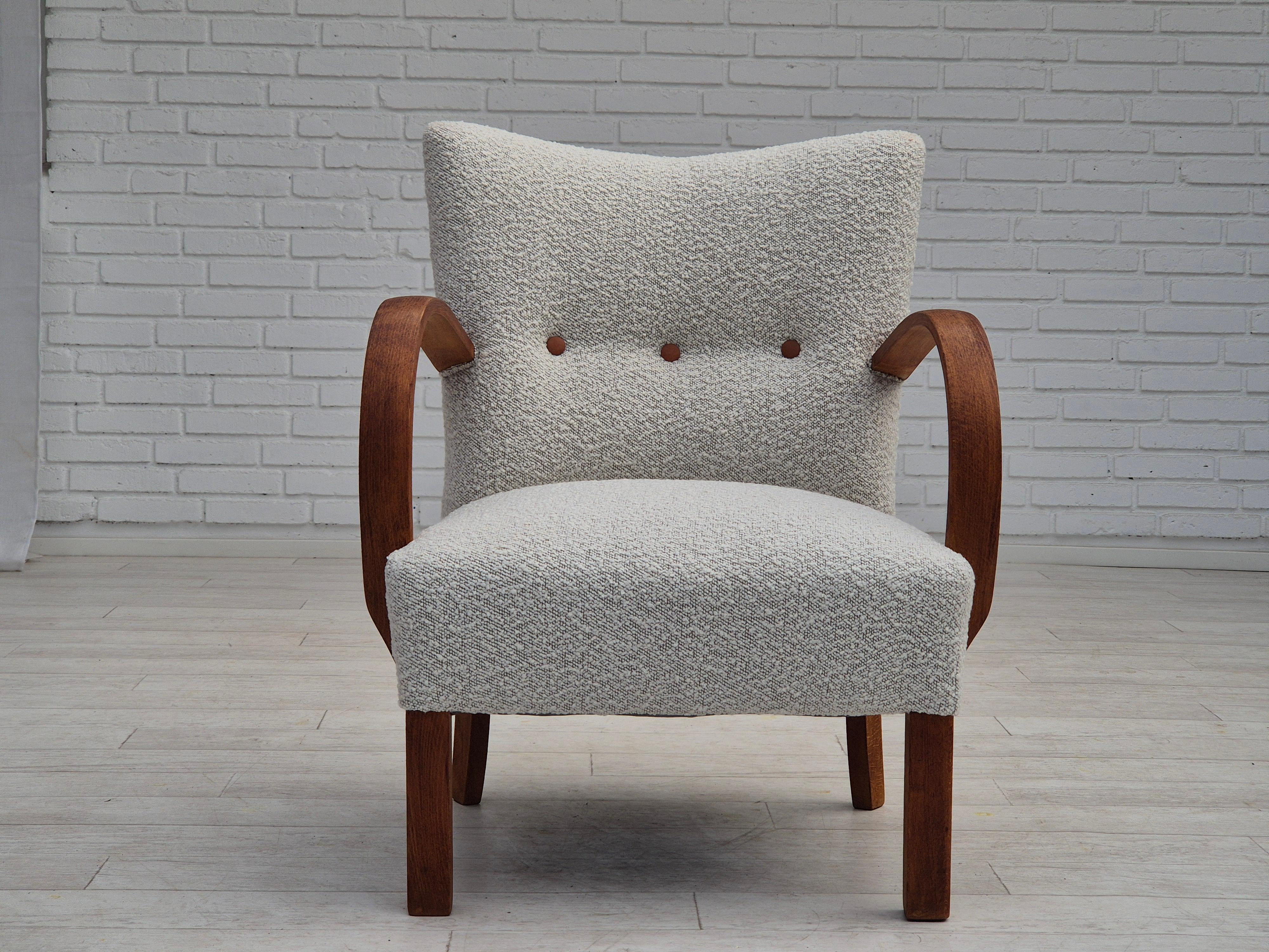 Scandinavian Modern 1960s, reupholstered Danish art-deco armchair, beech wood, leather. For Sale