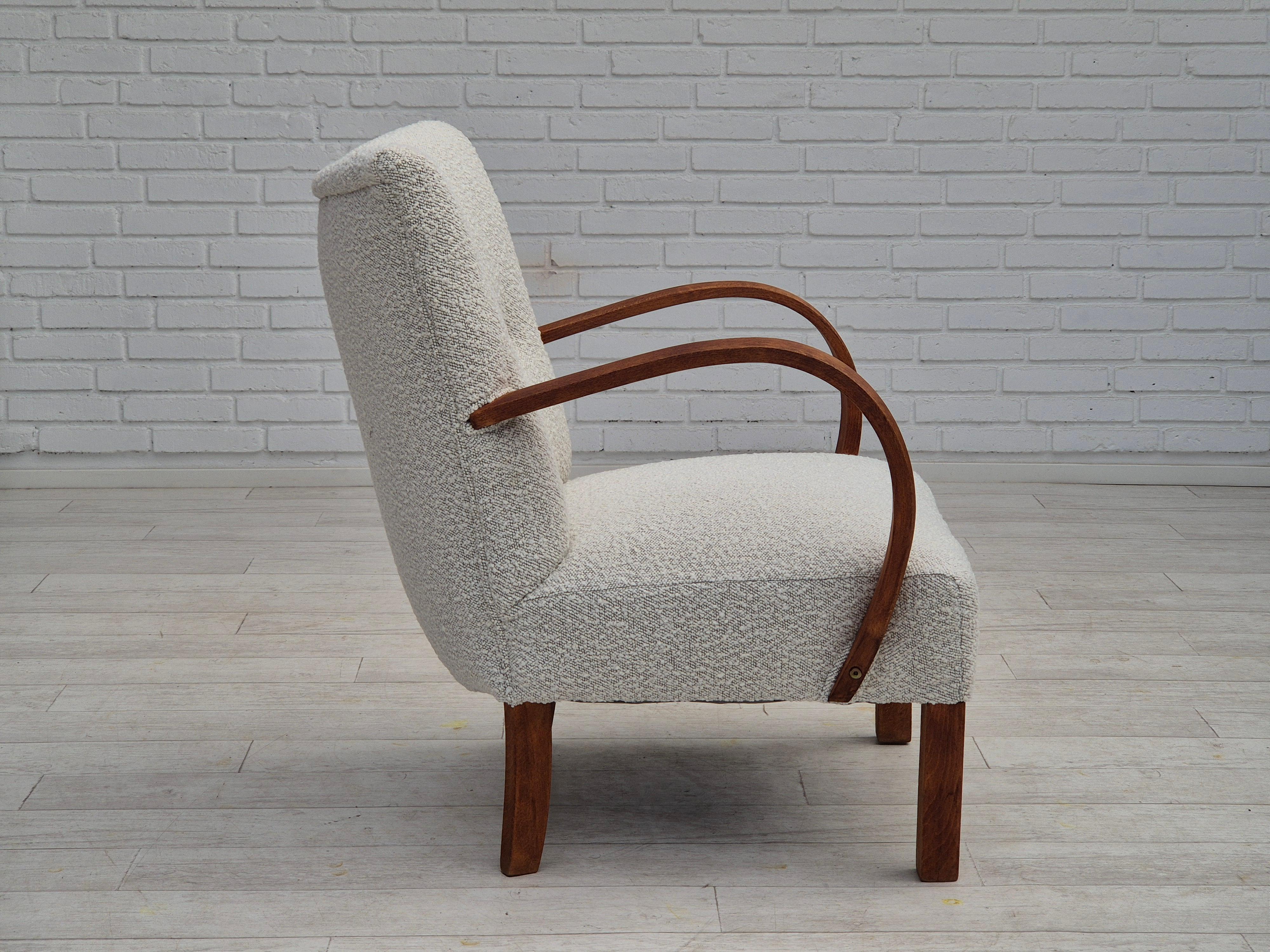 1960s, reupholstered Danish art-deco armchair, beech wood, leather. In Good Condition For Sale In Tarm, 82