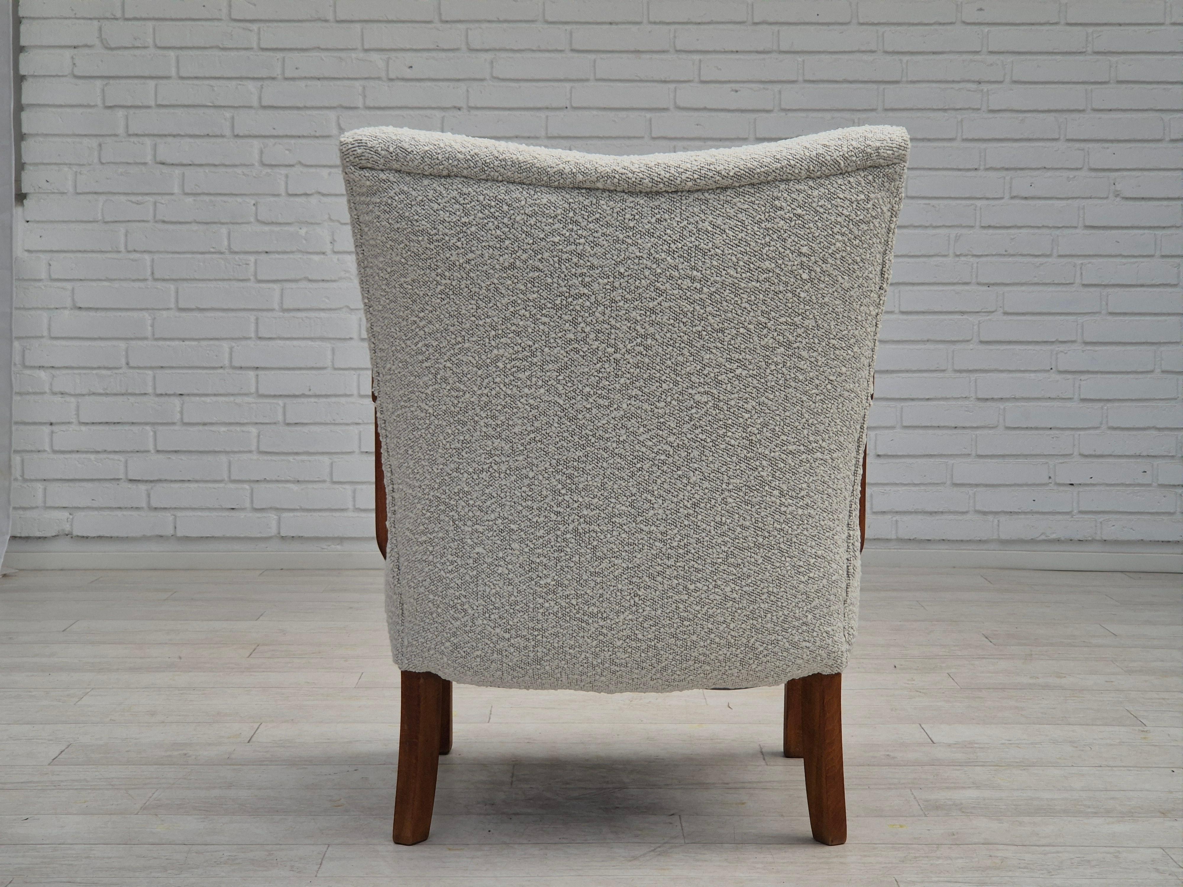 Leather 1960s, reupholstered Danish art-deco armchair, beech wood, leather. For Sale