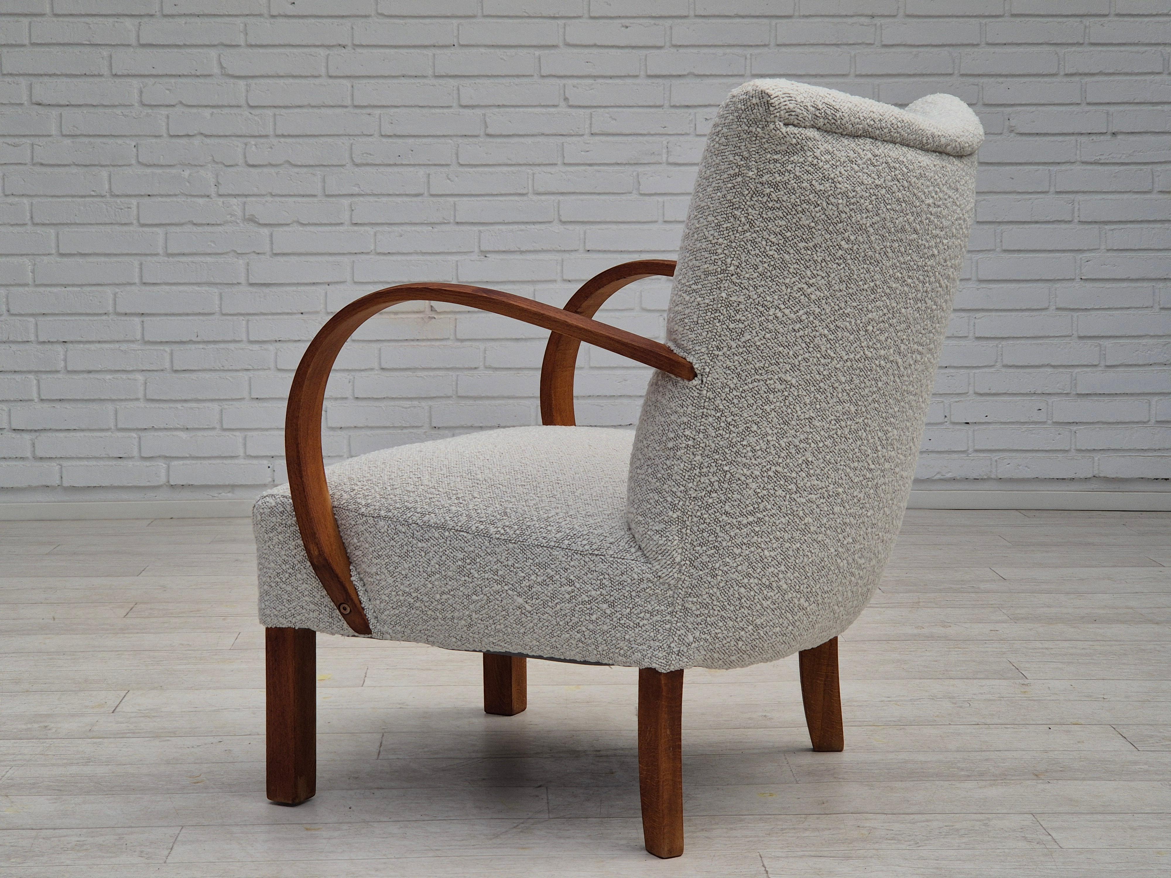 1960s, reupholstered Danish art-deco armchair, beech wood, leather. For Sale 1