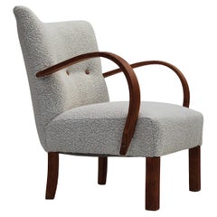 Fauteuil art déco danois retapissé des années 1960, bois de hêtre, cuir.