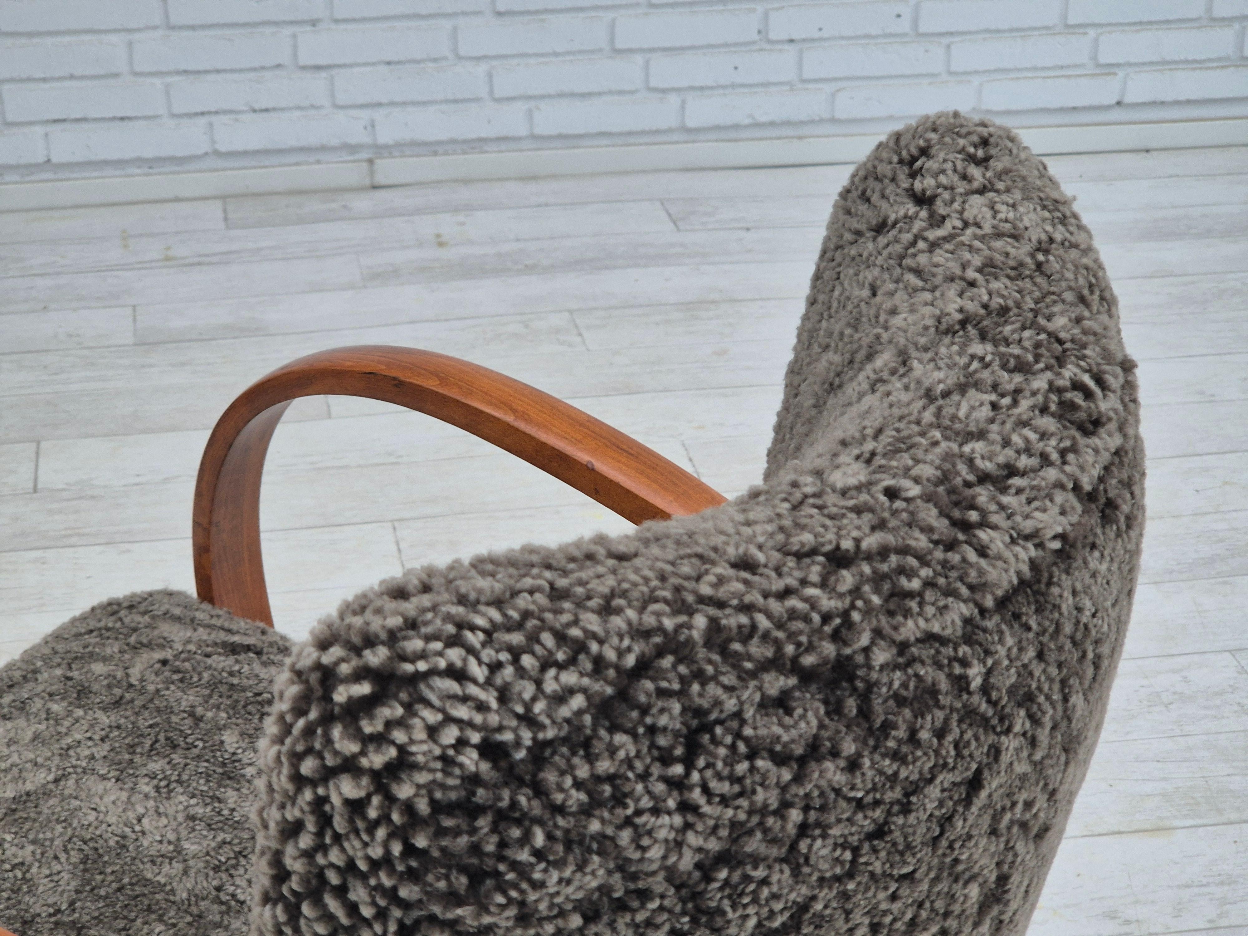 1960s, reupholstered Danish art deco armchair, genuine New Zealand sheepskin. For Sale 8