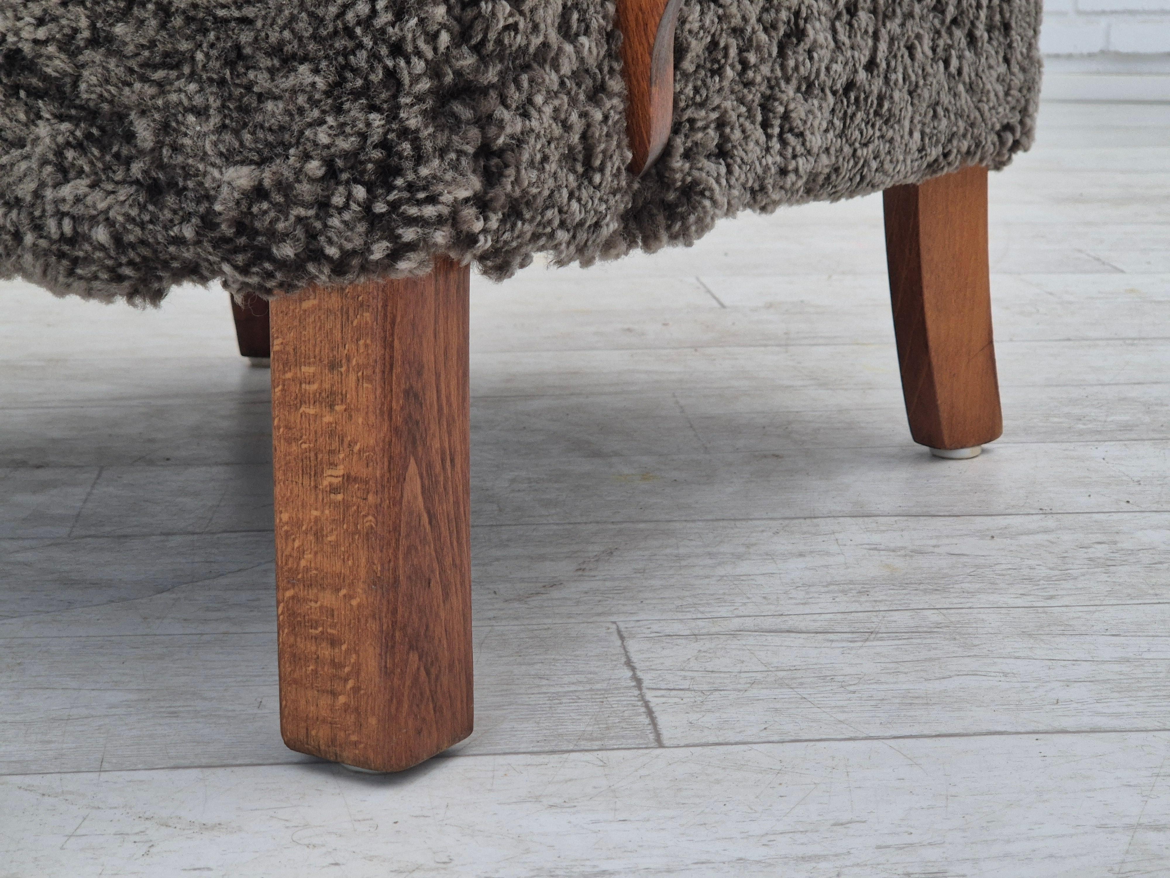 1960s, reupholstered Danish art deco armchair, genuine New Zealand sheepskin. For Sale 9