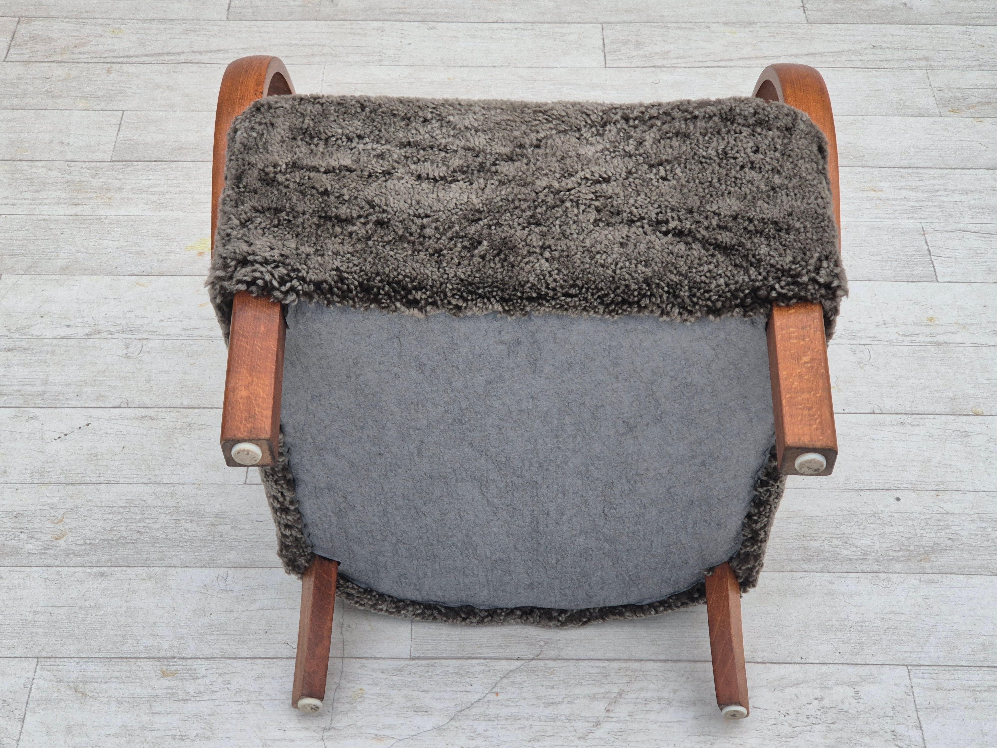 1960s, reupholstered Danish art deco armchair, genuine New Zealand sheepskin. For Sale 11
