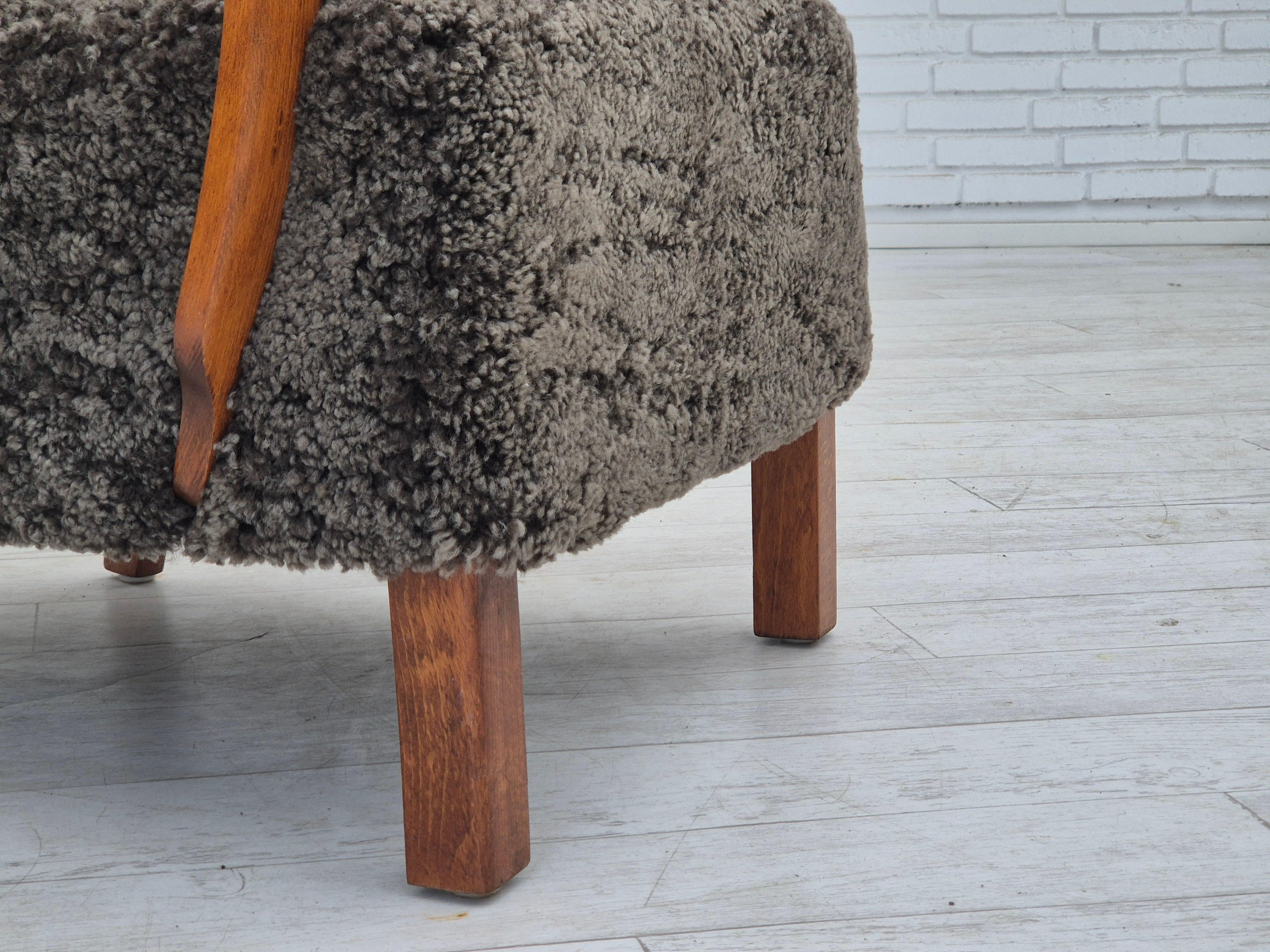 1960s, reupholstered Danish art deco armchair, genuine New Zealand sheepskin. For Sale 3
