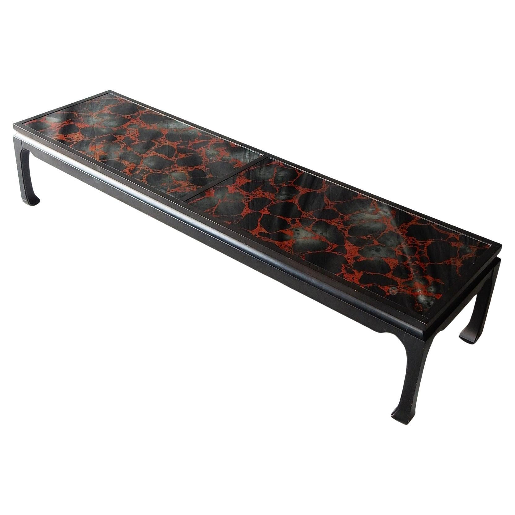 1960's Reverse Painted Glass Top Ming Coffee Table