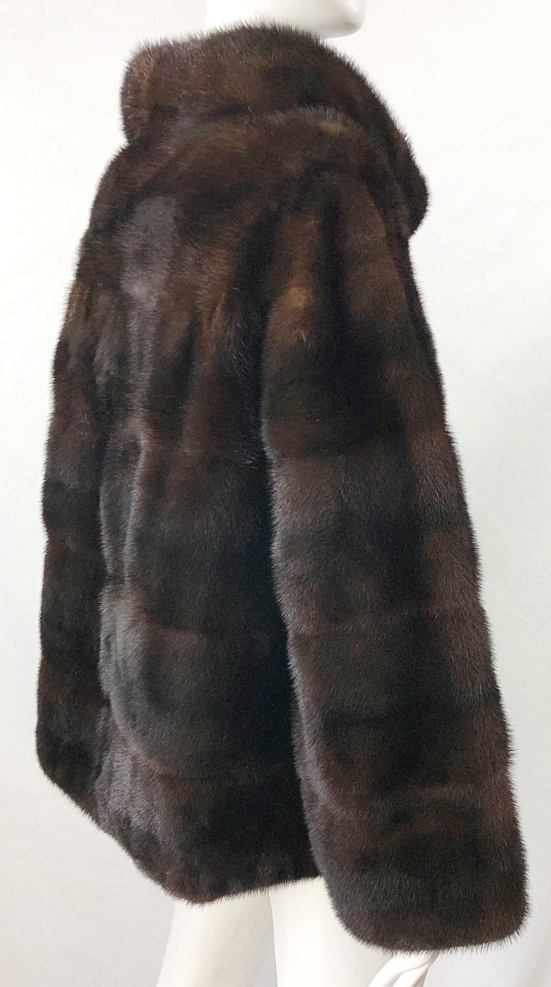 Black 1960s Revillon Mink Mahogany Brown Female Pelt Vintage 60s Jacket Rhinestones For Sale