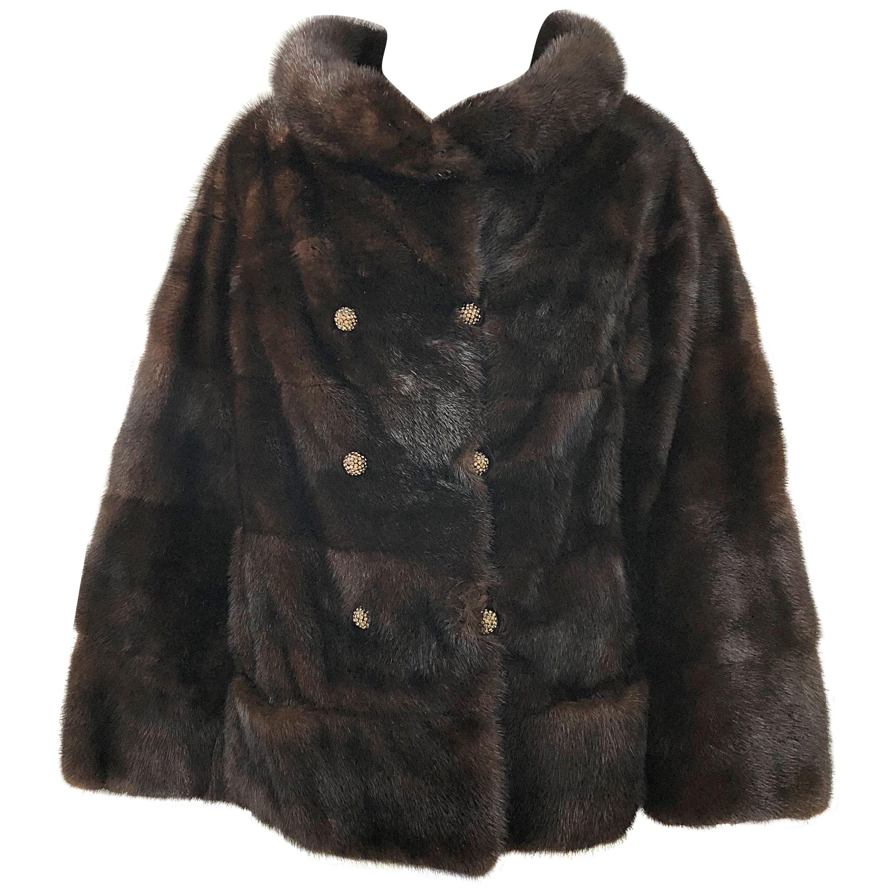 1960s Revillon Visón Caoba Marrón Mujer Pelt Vintage 60s Chaqueta Rhinestones en venta