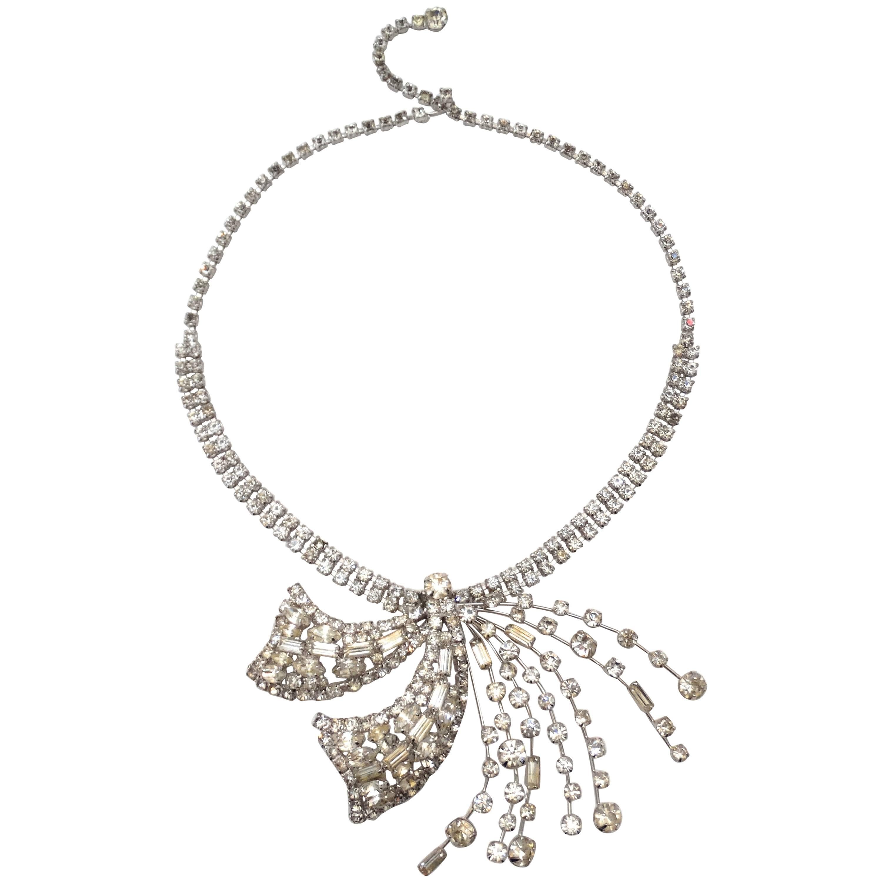 1960s Rhinestone Abstract Pendant Necklace