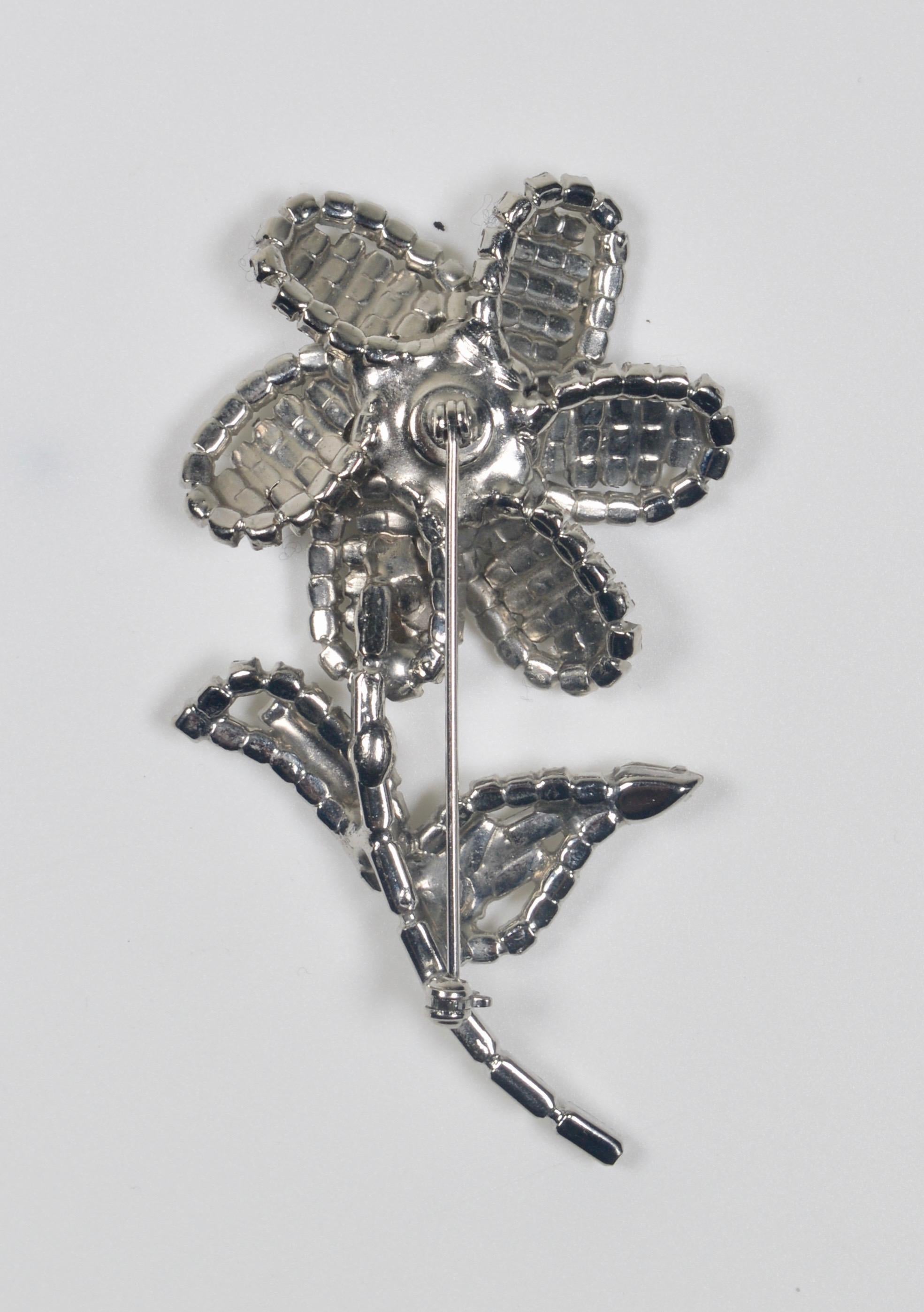 Women's 1960s Rhinestone Flower Brooch For Sale