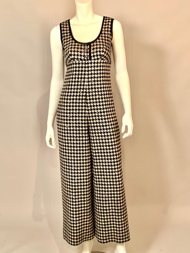 Women's or Men's 1960’s Rhinestone Studded Morton Myles Black and Cream Houndstooth Jumpsuit For Sale