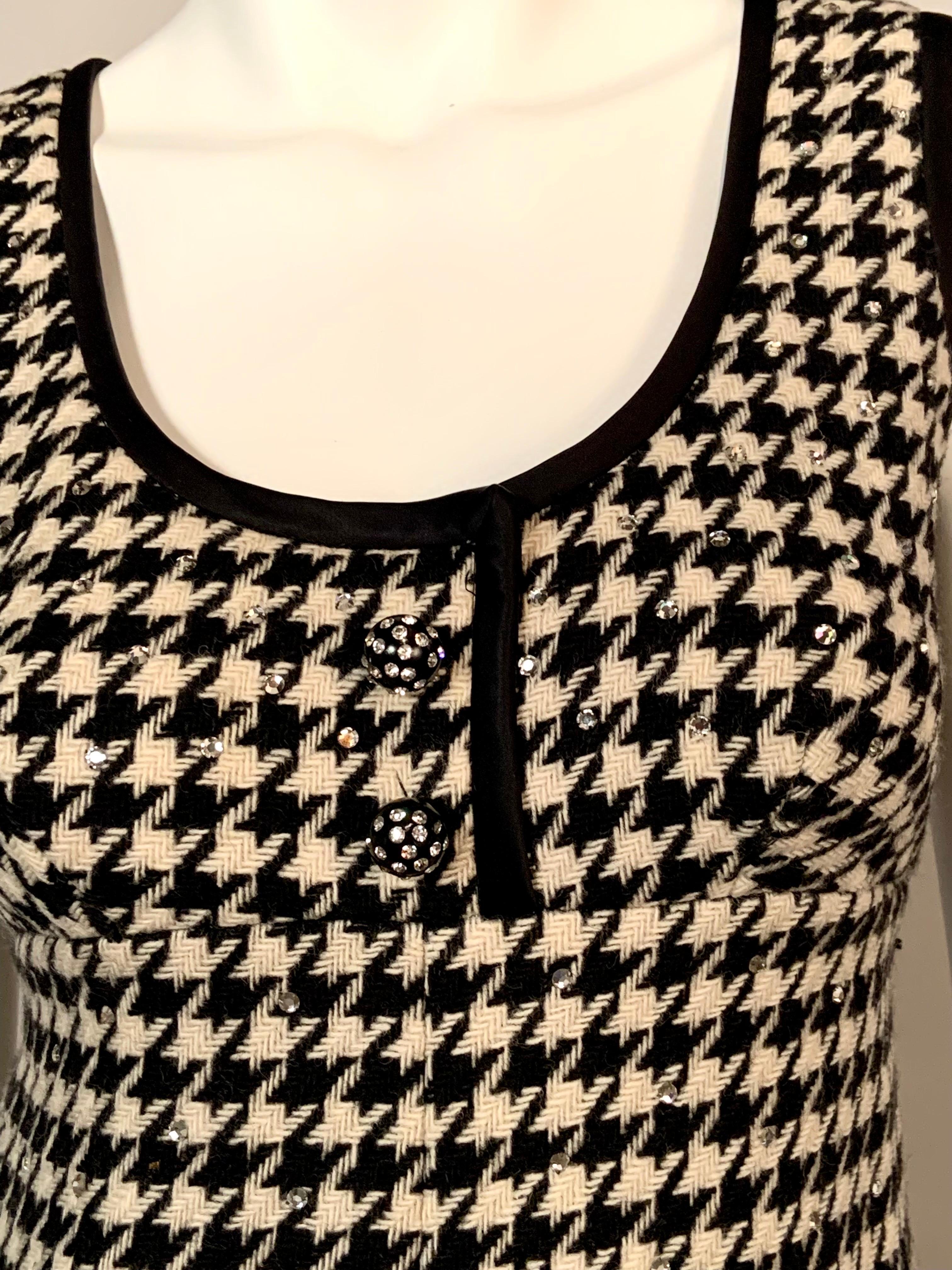 1960’s Rhinestone Studded Morton Myles Black and Cream Houndstooth Jumpsuit In Good Condition For Sale In New Hope, PA