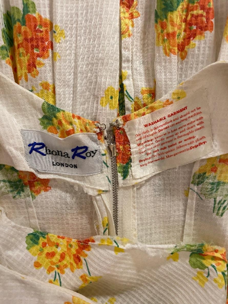 1960s Rhona Roy Waffle Cotton Floral Print Dress with Belt For Sale 1