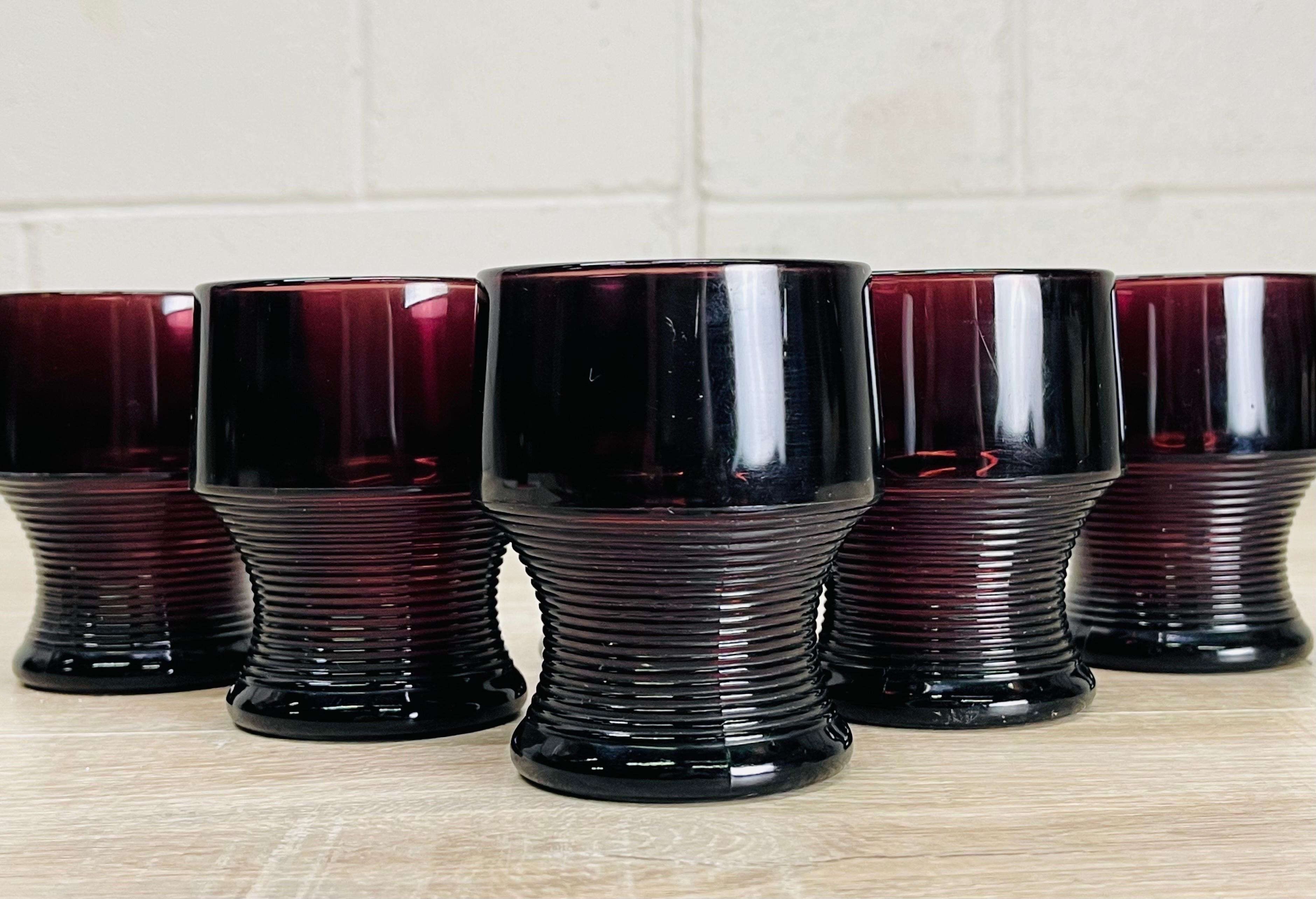 1960s Ribbed Amethyst Glass Tumblers, Set of 6 For Sale at 1stDibs