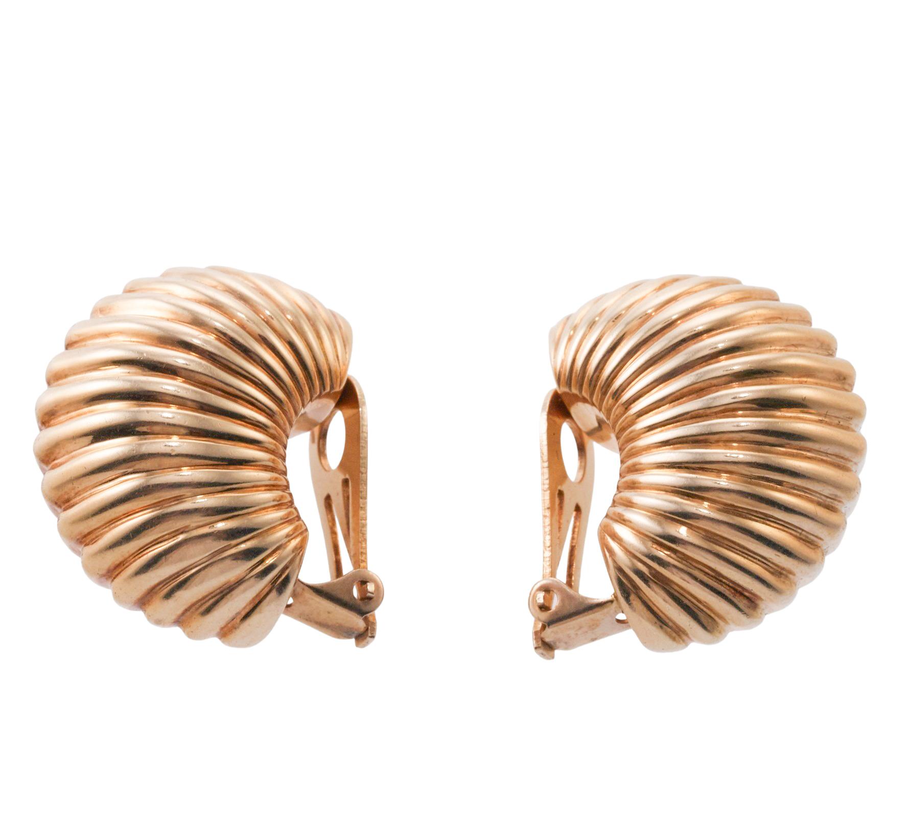Women's 1960s Ribbed Gold Half Hoop Earrings For Sale