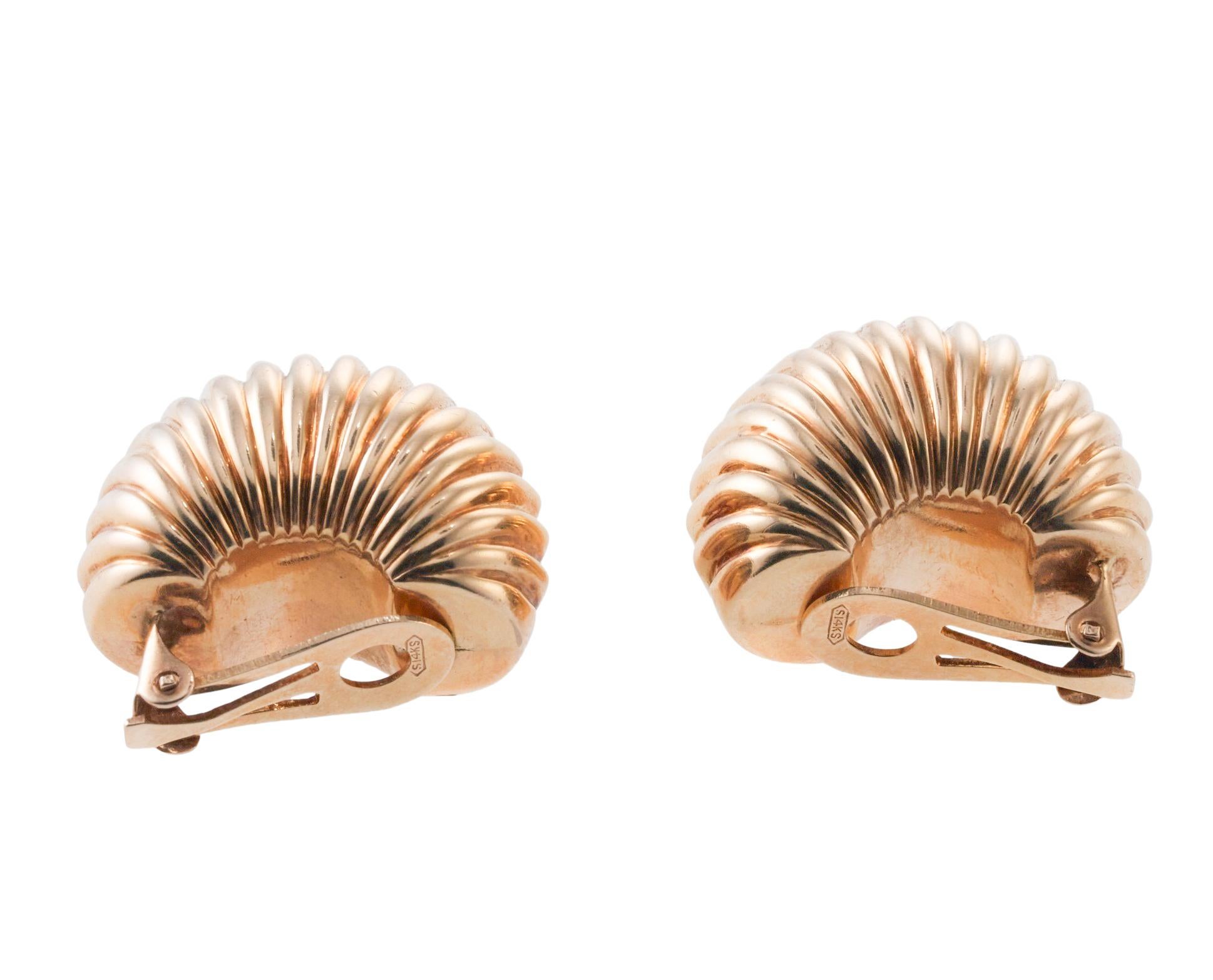 1960s Ribbed Gold Half Hoop Earrings For Sale 1