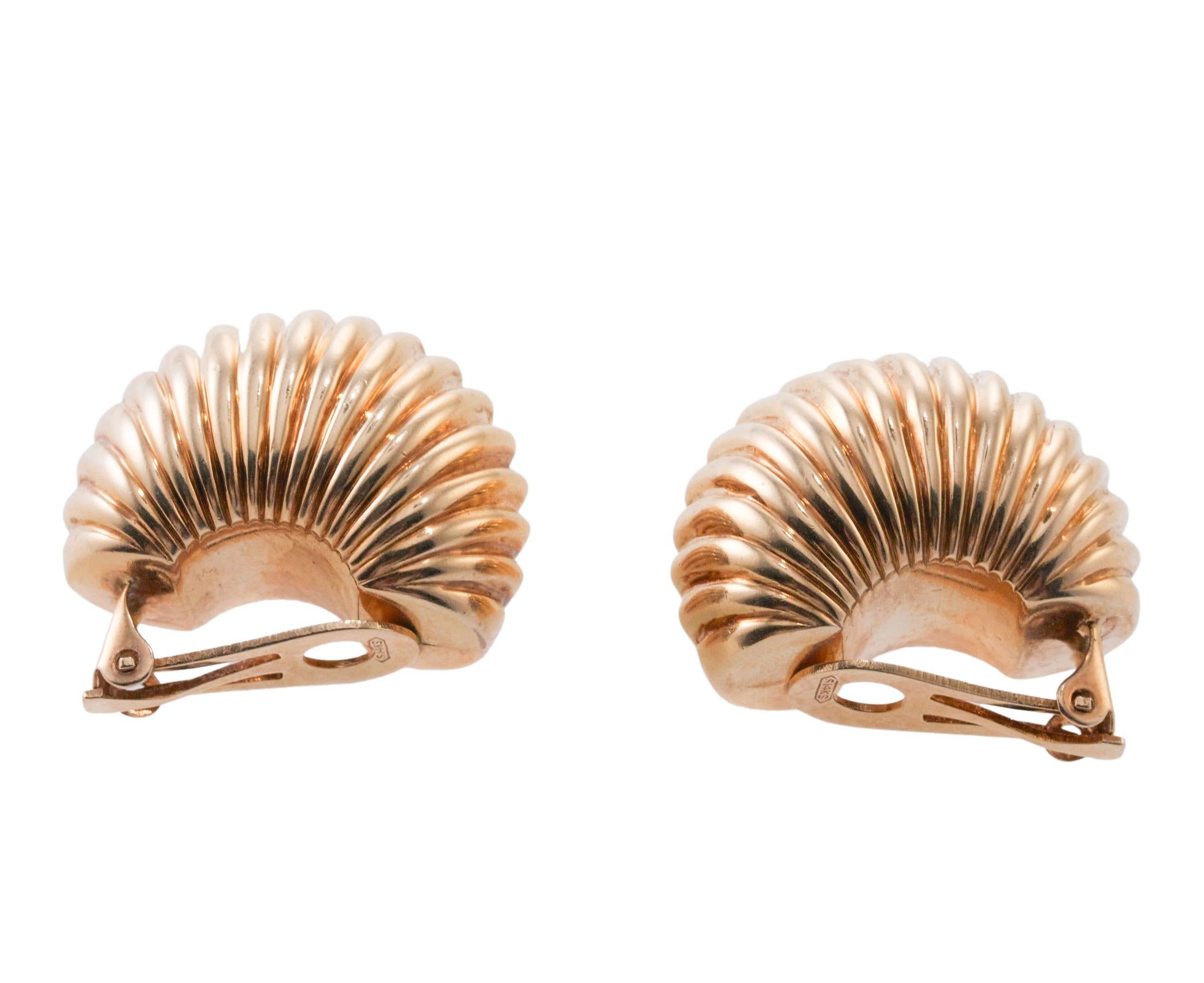1960s Ribbed Gold Half Hoop Earrings For Sale 3