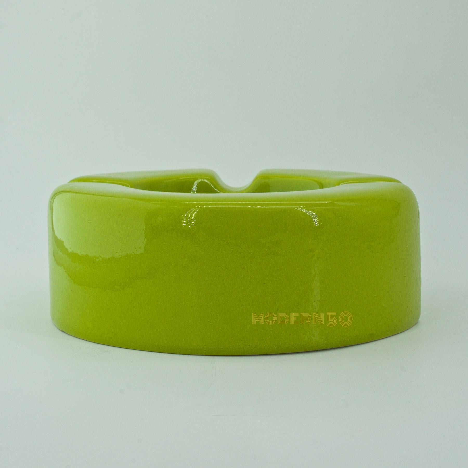 Mid-Century Modern 1960s Rich Yellow Raymor Memphis Ceramic Ashtray in Style of Ettore Sottsass For Sale