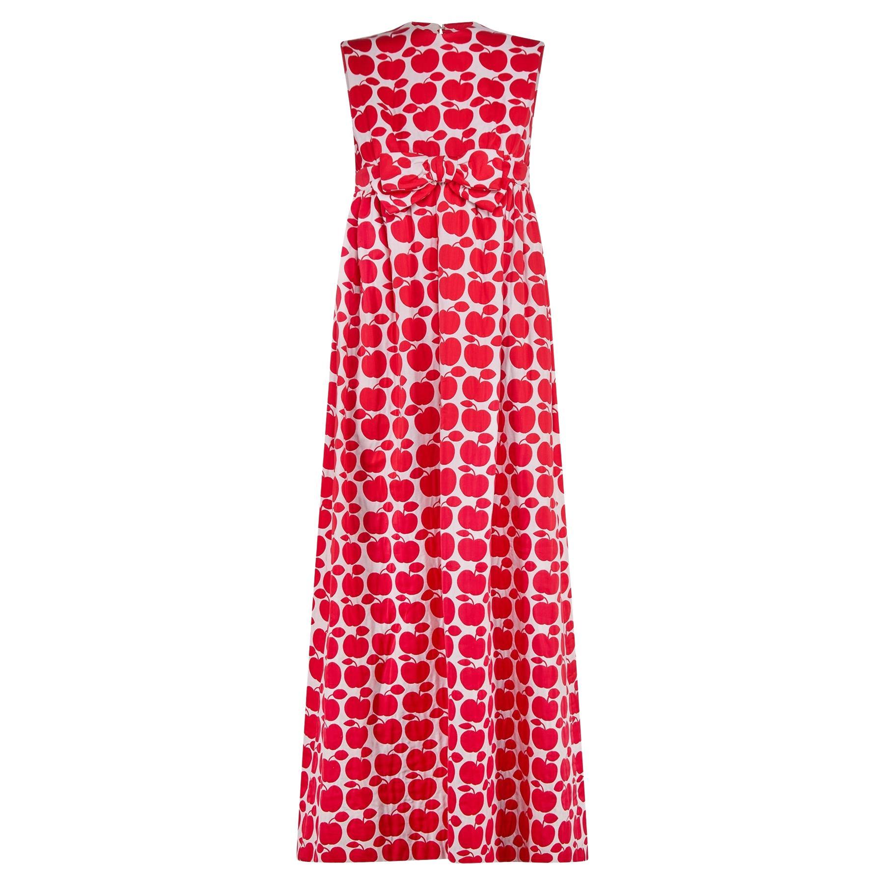 1960s Richard Blauner’s Boutique Red Apple Print Maxi-Dress For Sale