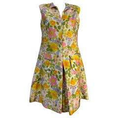 san margano 1960s Richard Frontman Floral Print Silk
Wool Mod Day Dress w Pleated Vents