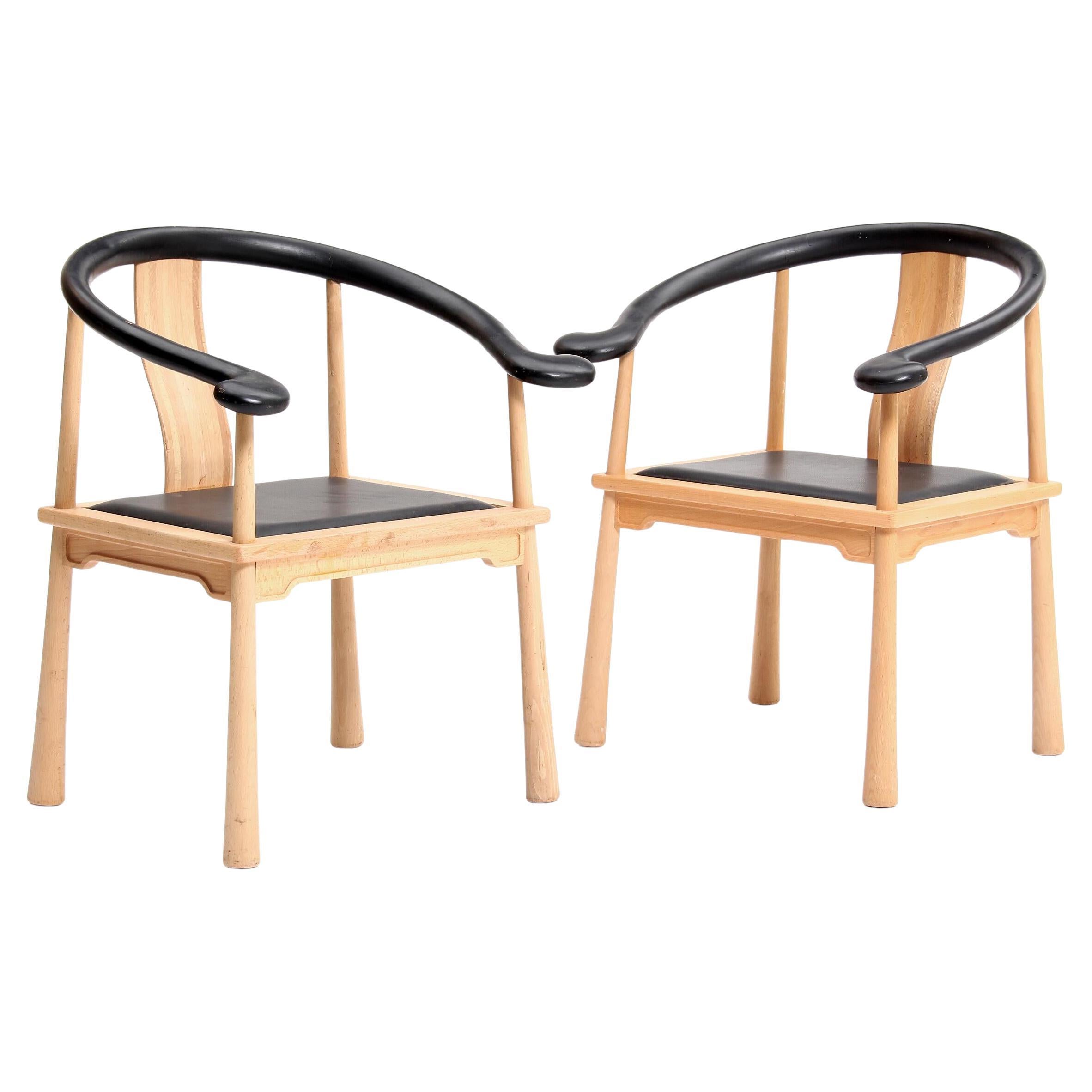 1960s Richard Nissen “Yin” Pair of China chairs with club legs and leather seat