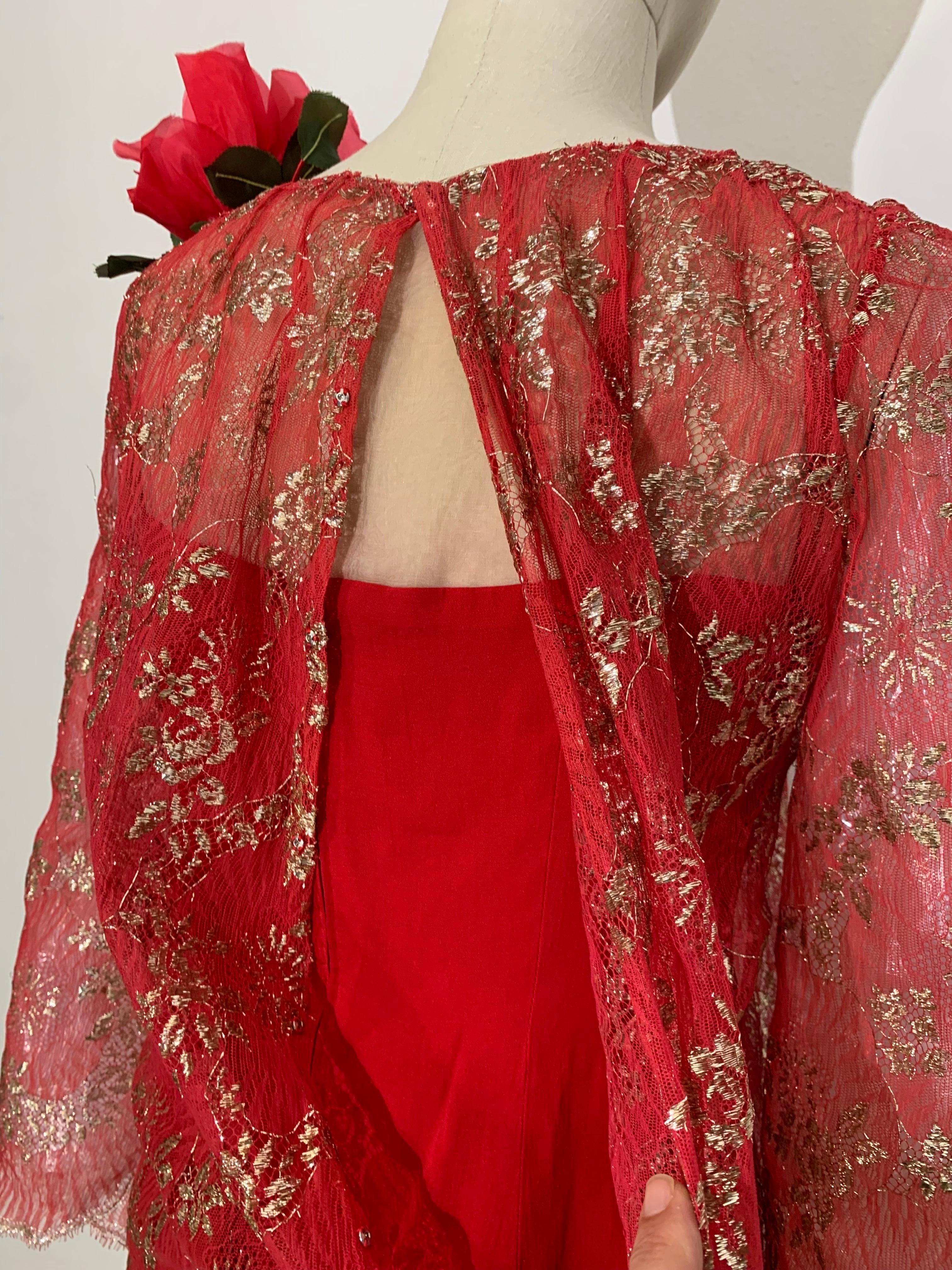 Mini Vestido de Cóctel de Encaje Bordado Rojo y Dorado Richard Tam, Años 60 en venta 10