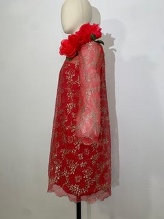 A. Richard Tam del 1960, mini abito da cocktail in pizzo ricamato rosso e oro