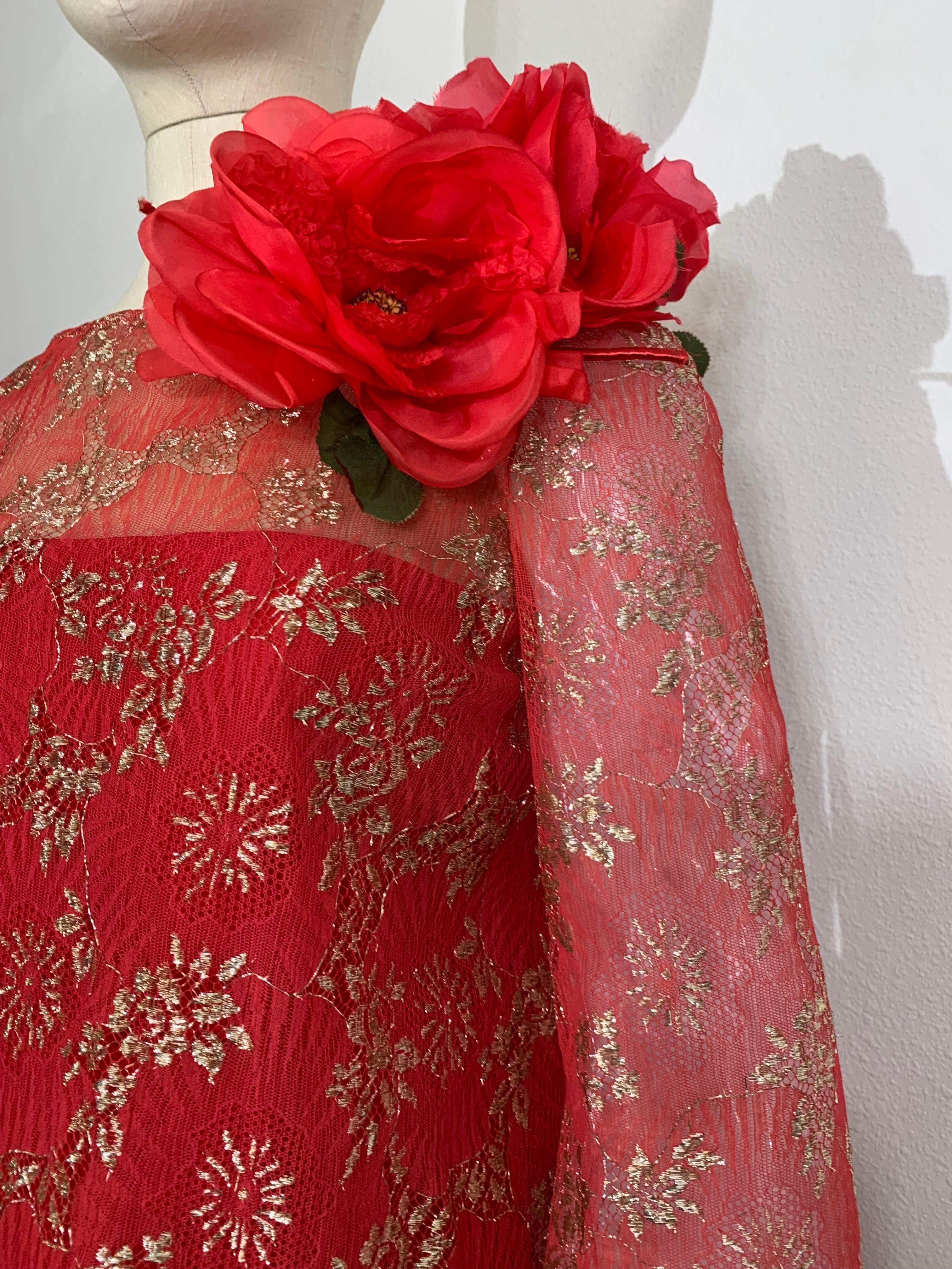 De las mujeres Mini Vestido de Cóctel de Encaje Bordado Rojo y Dorado Richard Tam, Años 60 en venta
