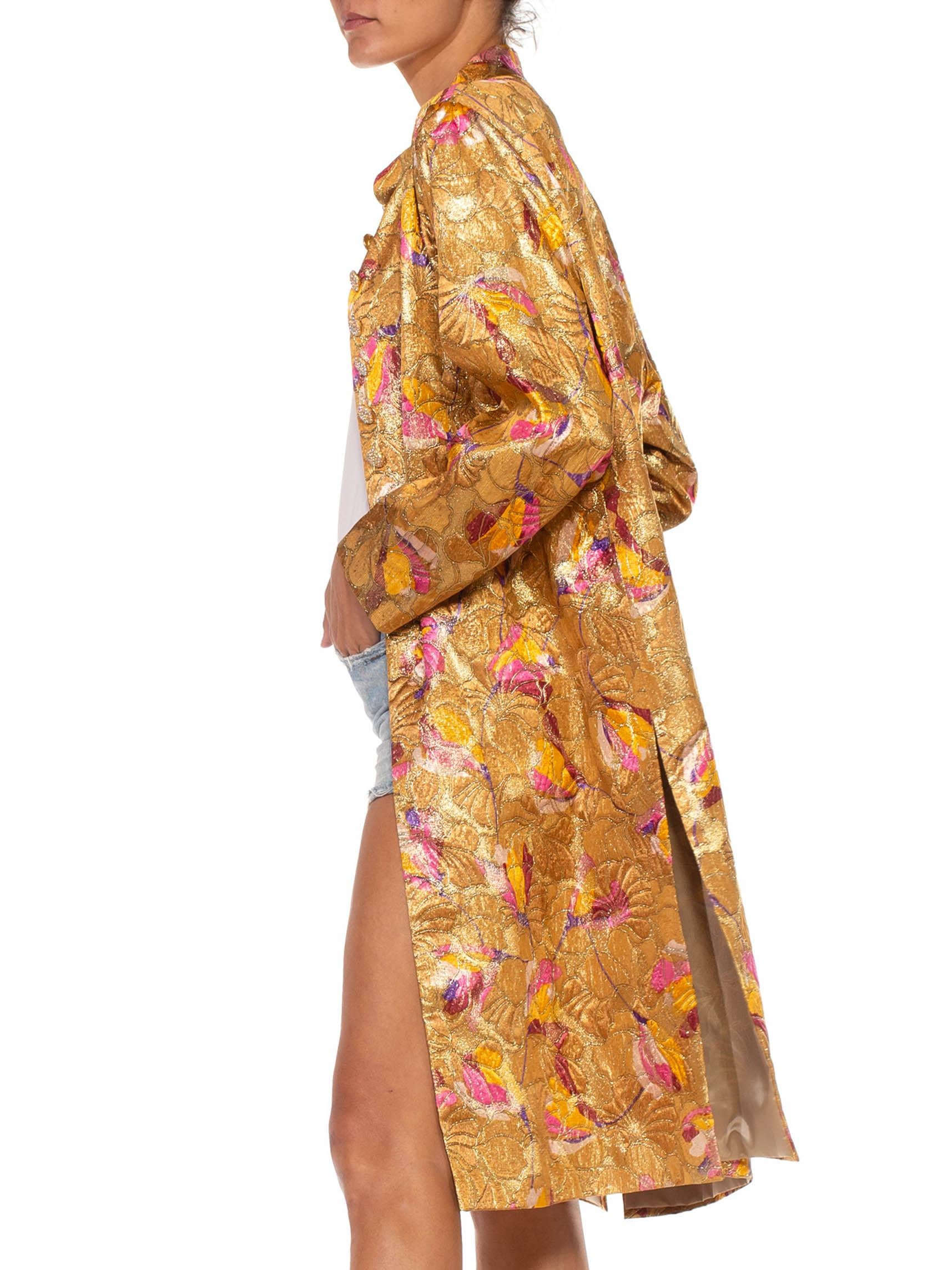 1960S RICHILENE Gold & Pink Rayon/Lurex Lamé Chinoiserie Opera Coat With Crysta 1