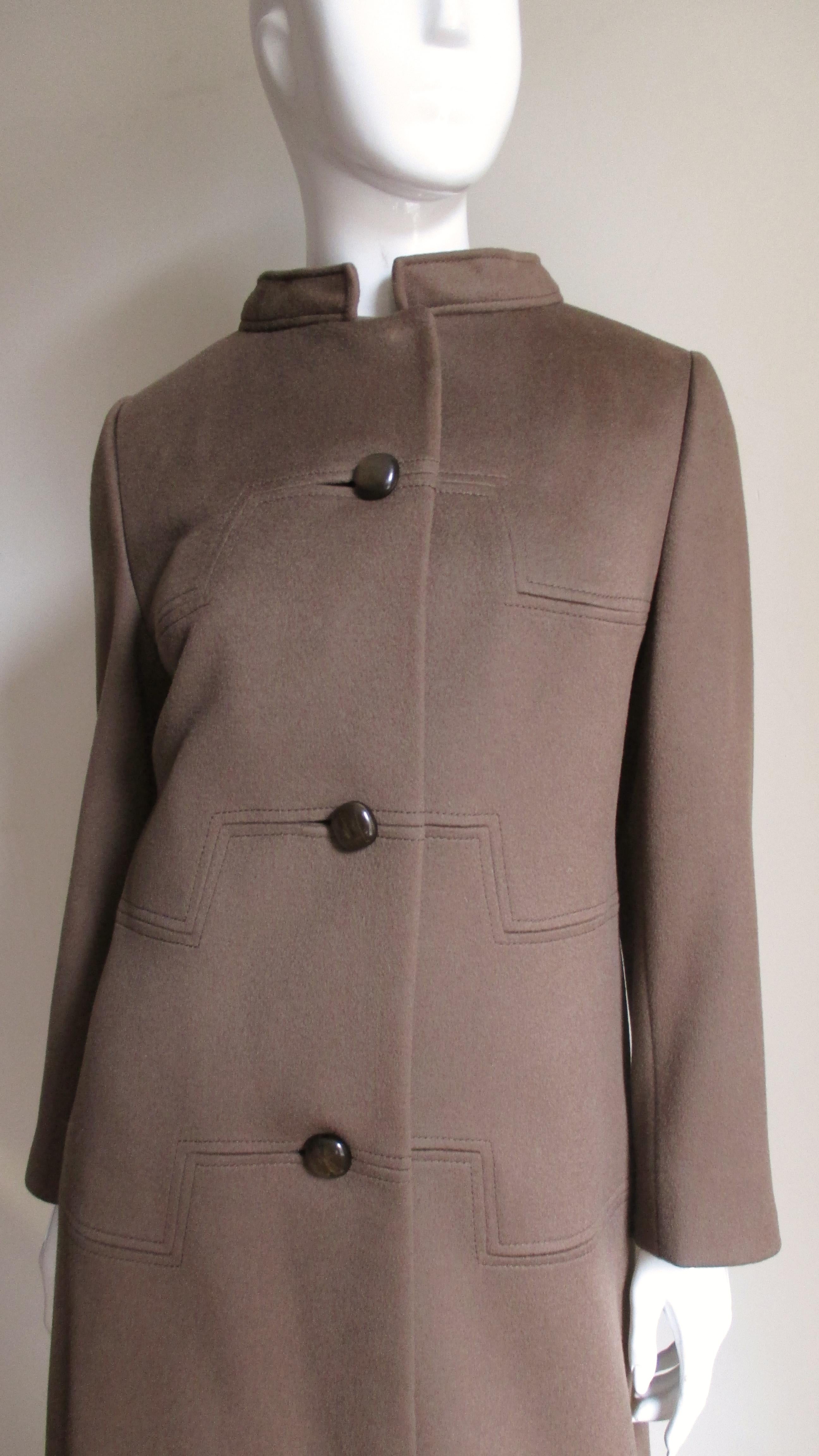 Gray Rikes 1960s Cashmere Dress and Coat with Geometric Seams  For Sale