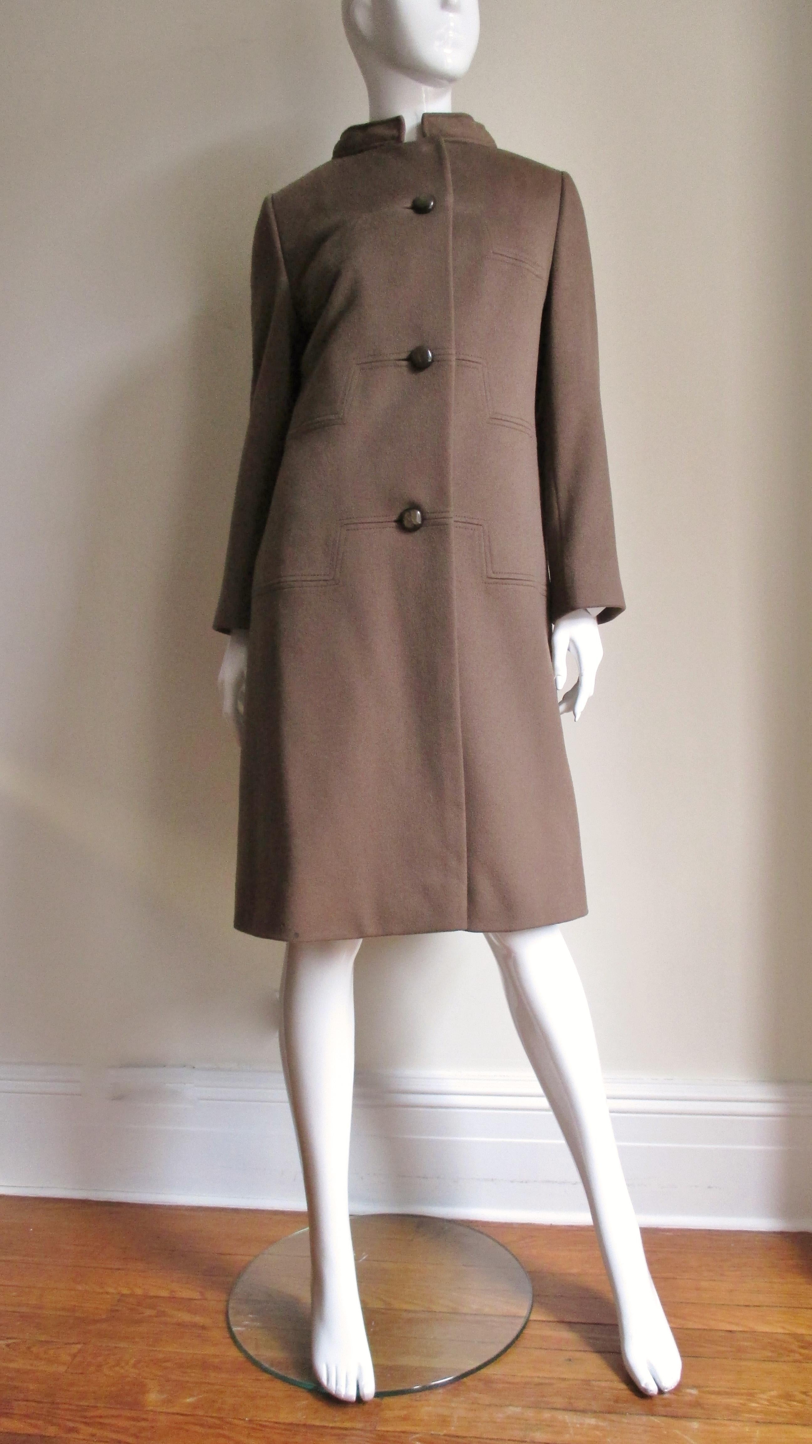 Rikes 1960s Cashmere Dress and Coat with Geometric Seams  For Sale 1