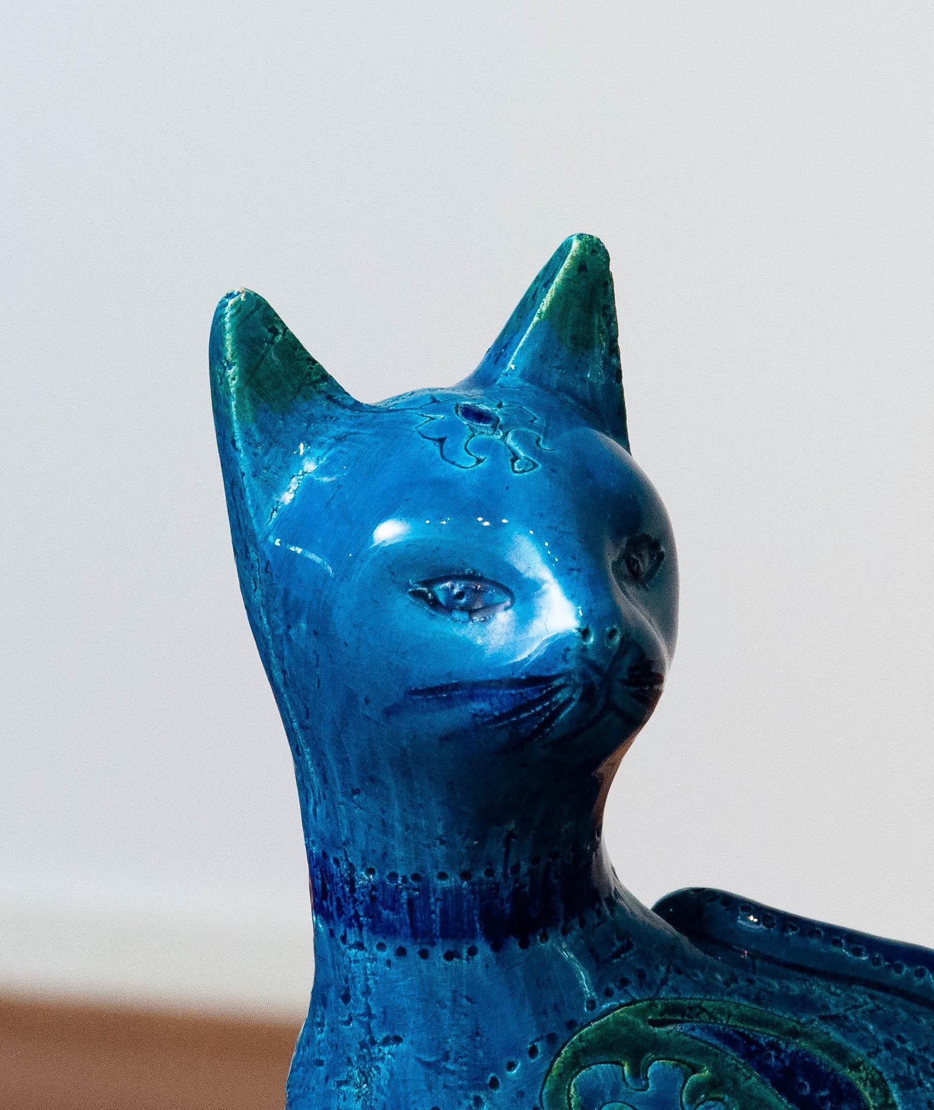 Mid-20th Century 1960's 'Rimini Blue' Ceramic Hand-Made Pussi Cat By Aldo Londi And Bitossi Italy