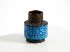 Vaso in ceramica blu di Rimini del 1960 di Aldo Londi per Bitossi