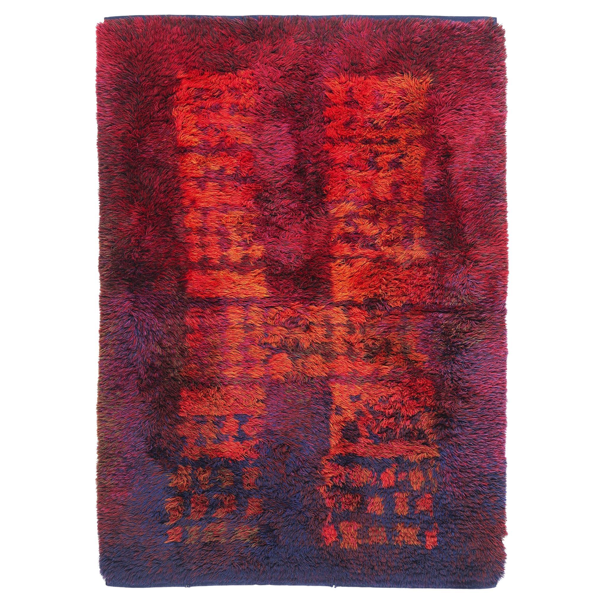 1960's Ritva Puotila Finnish Rya Ryijy Carpet, Neptunas 1968