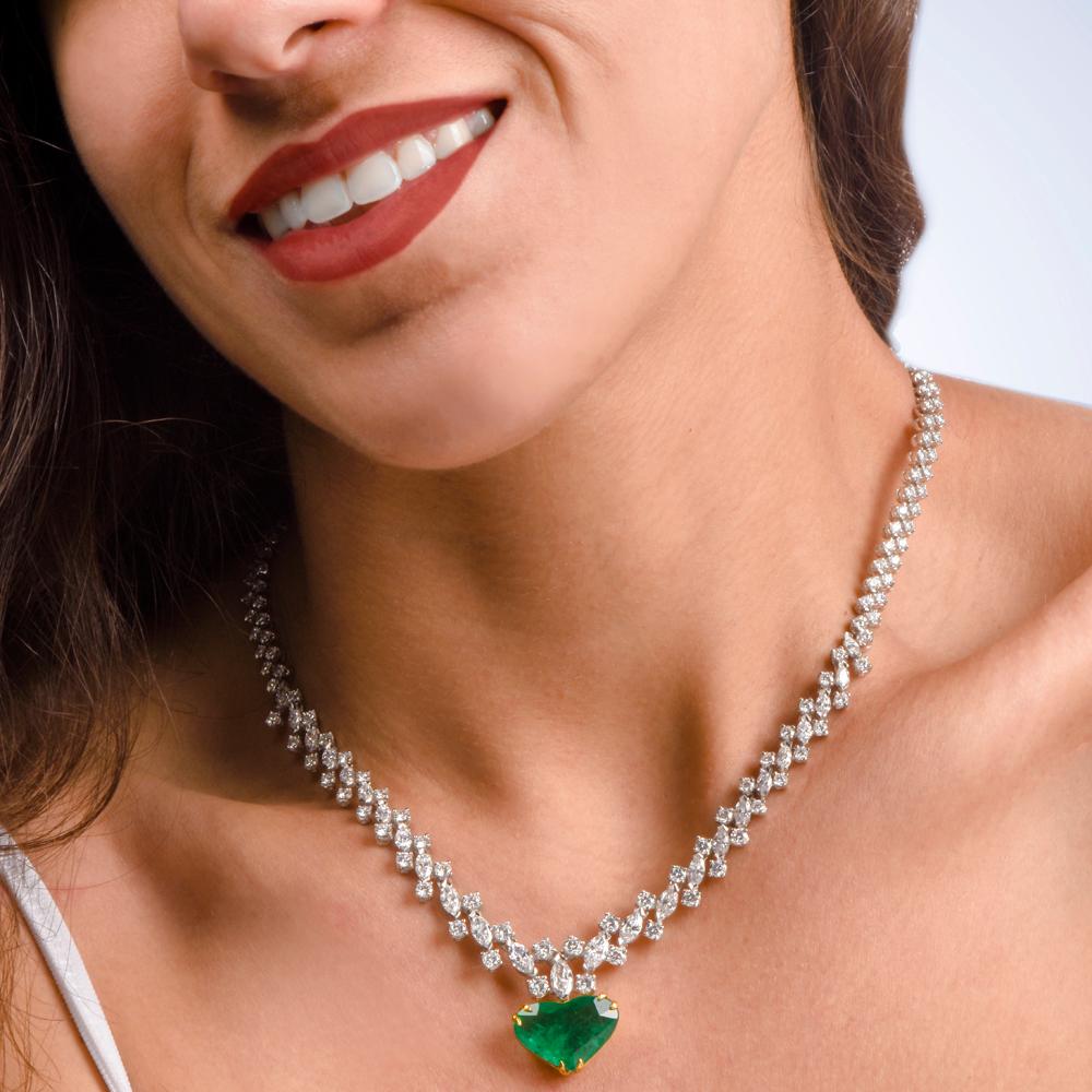 emerald and diamond heart necklace