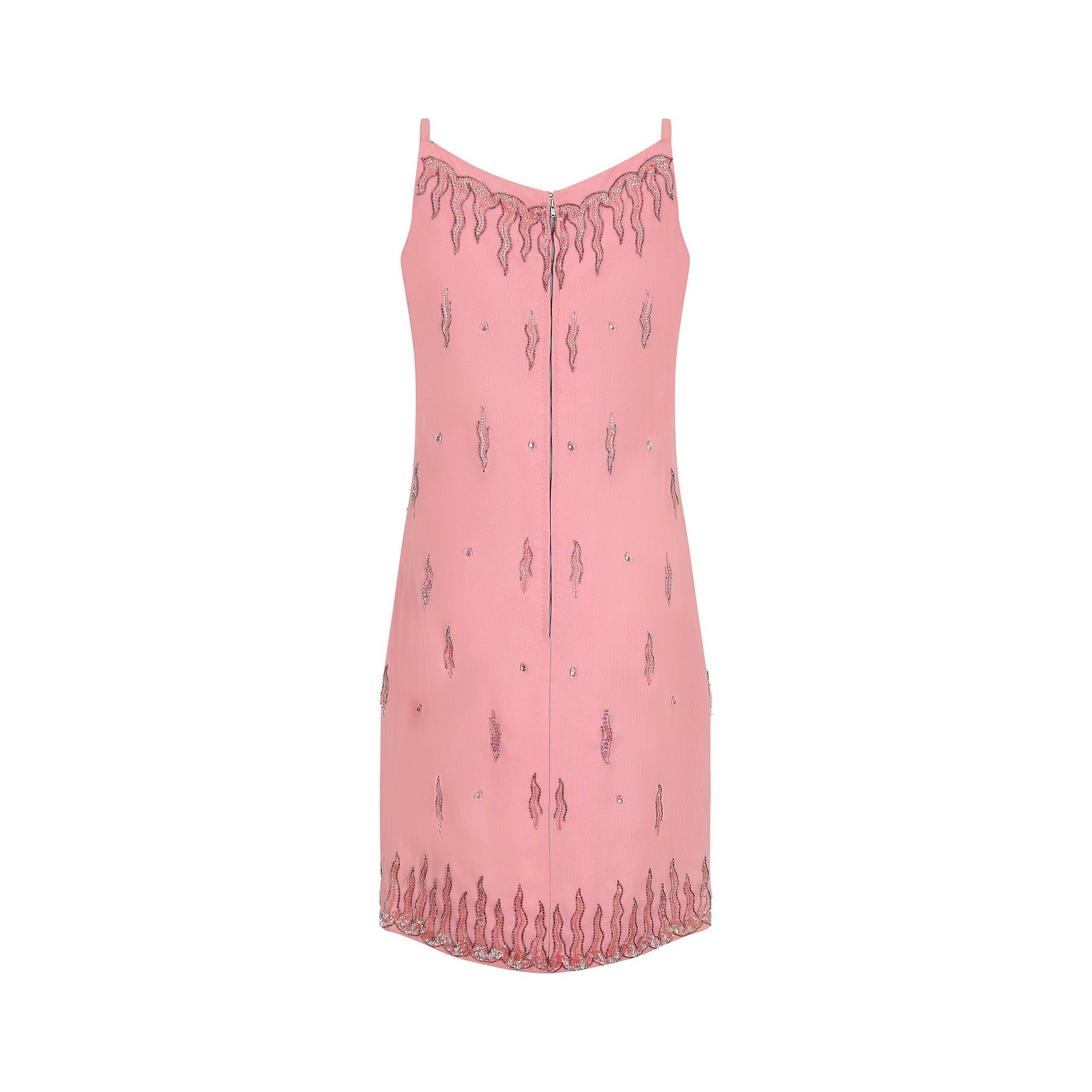 Robert Dorland Rosa Minikleid mit Pailletten und Perlen, 1960er Jahre (Pink) im Angebot