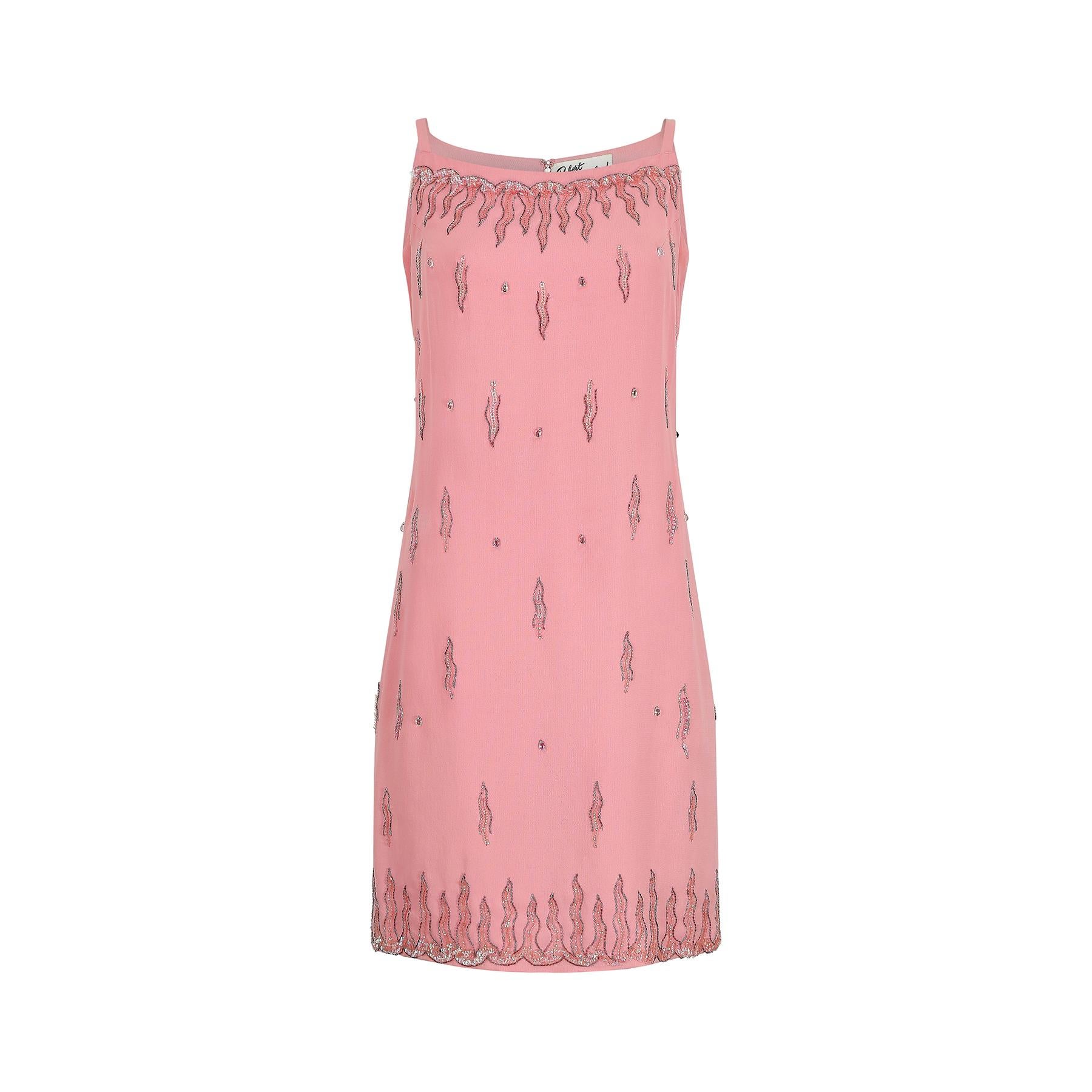 Robert Dorland Rosa Minikleid mit Pailletten und Perlen, 1960er Jahre Damen im Angebot