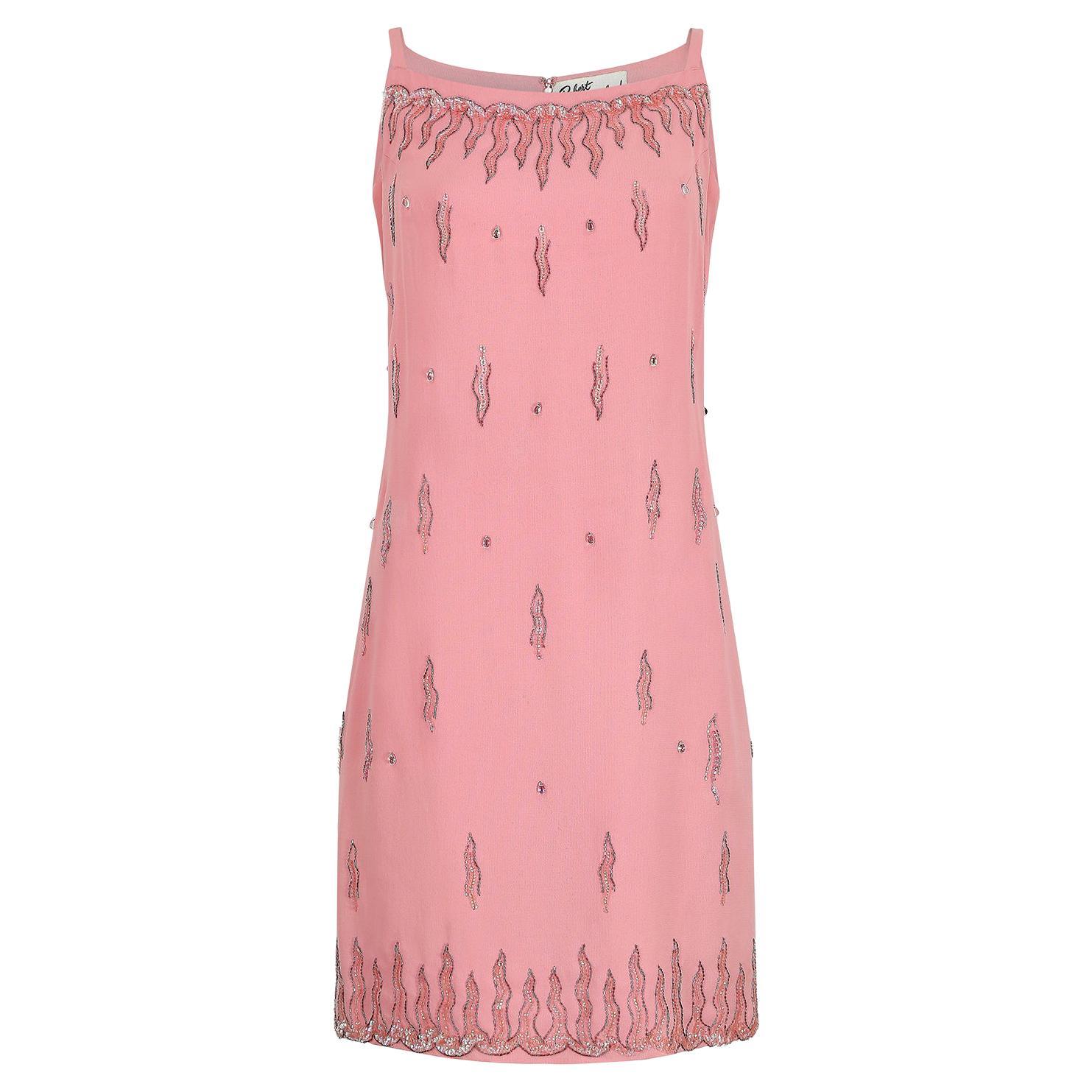 Mini abito di Robert Dorland rosa con paillettes e perline del 1960