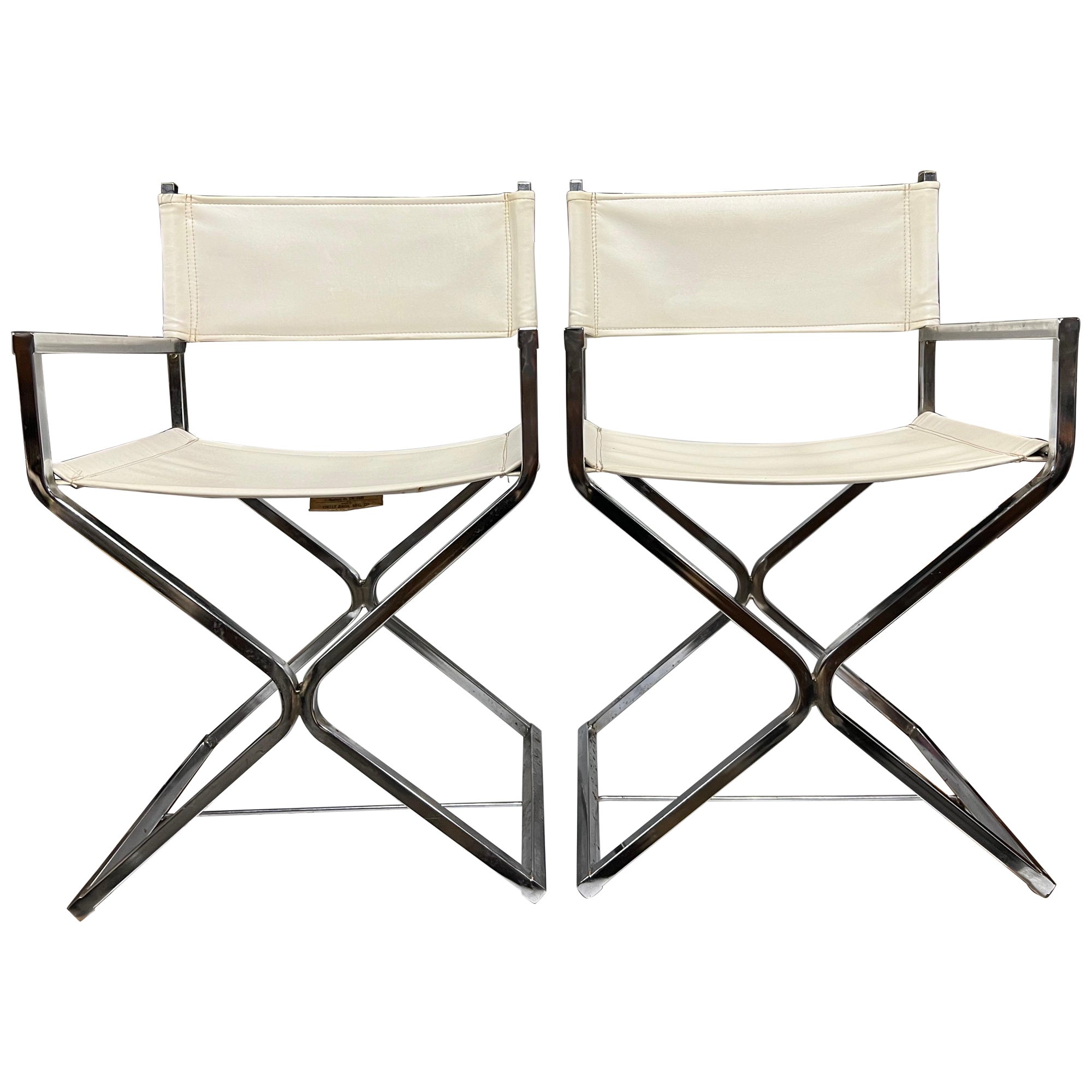 1960s Robert Kjer Jakobsen & Virtue Bros Directors Chairs White Chrome